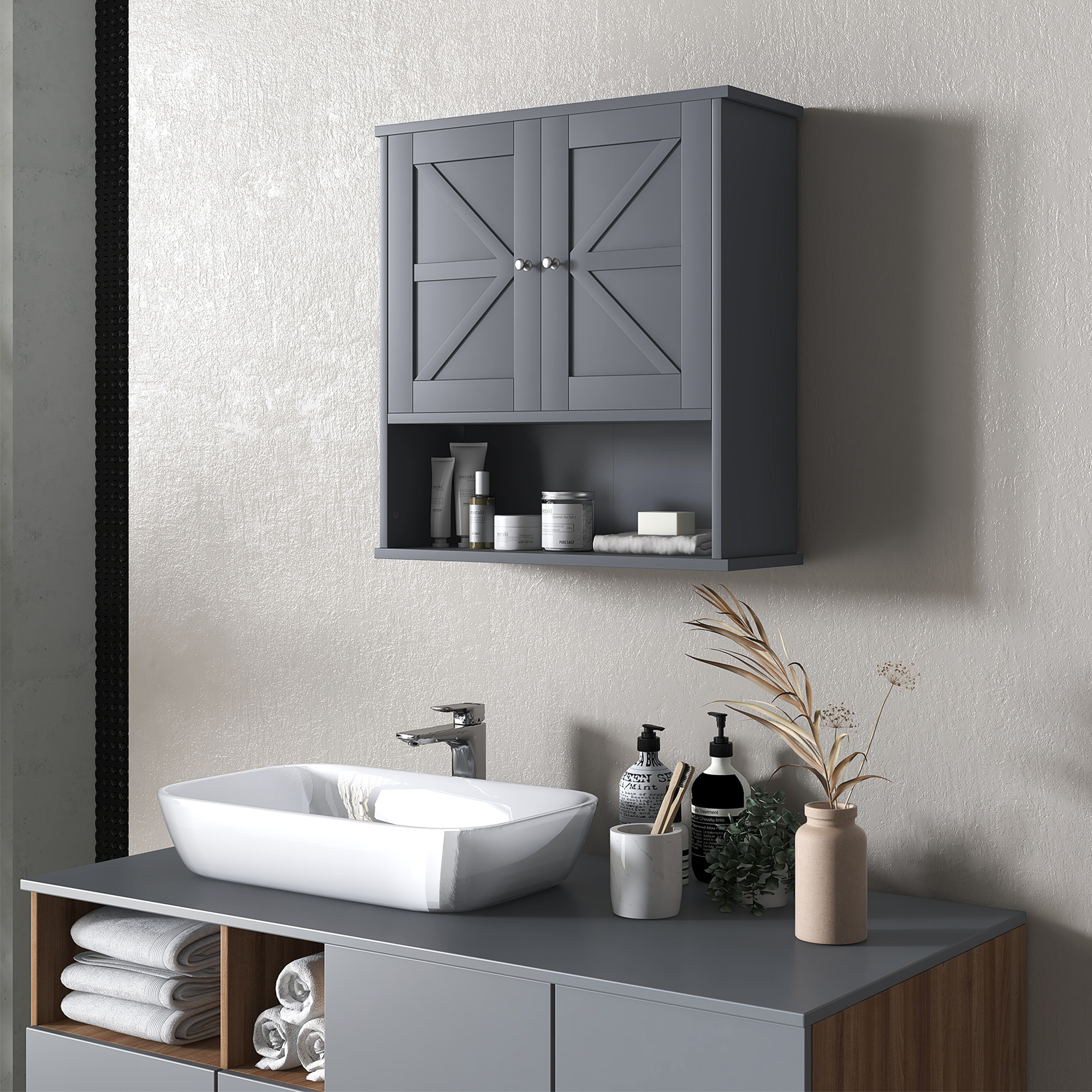 Armoire pharmacie salle bain portes grange, gris