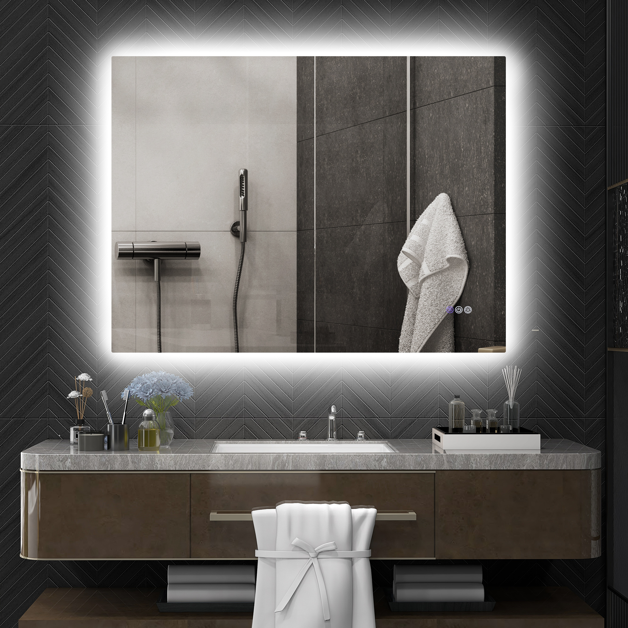 Miroir salle bain LED rétroéclairé 37" x 35" antibuée