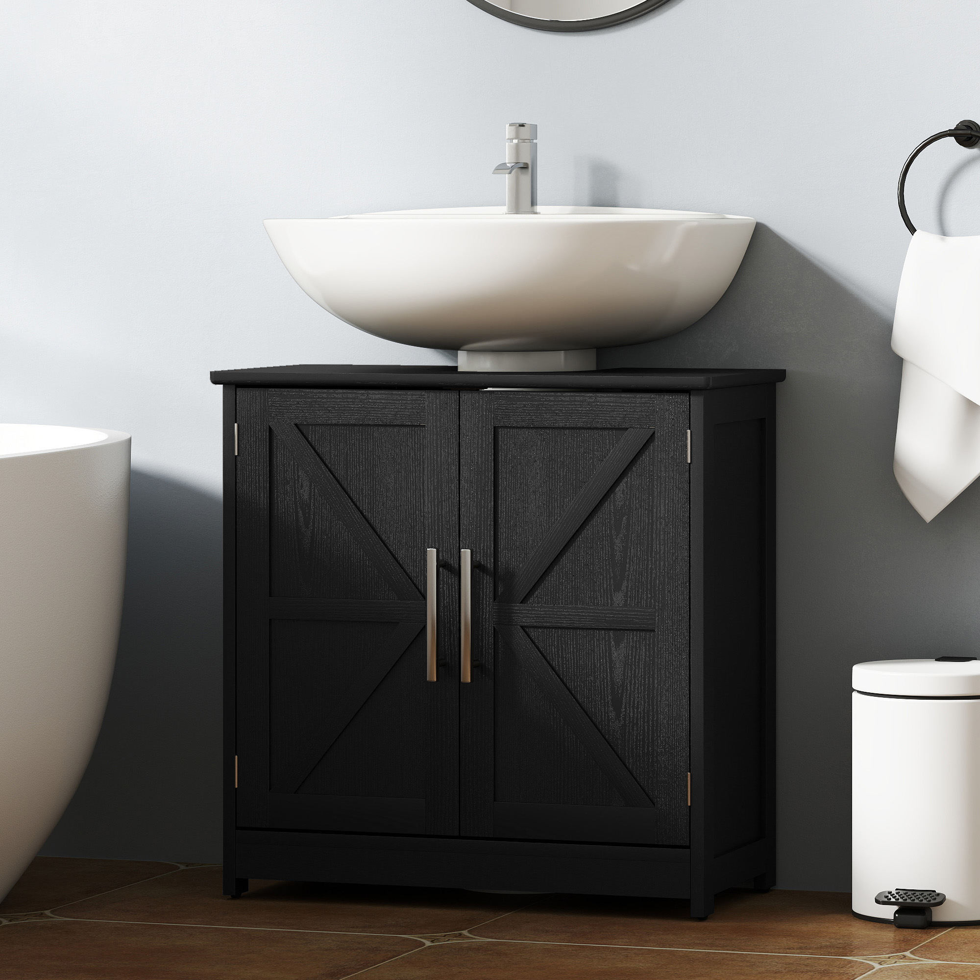 Meuble sous lavabo farmhouse portes grange noir