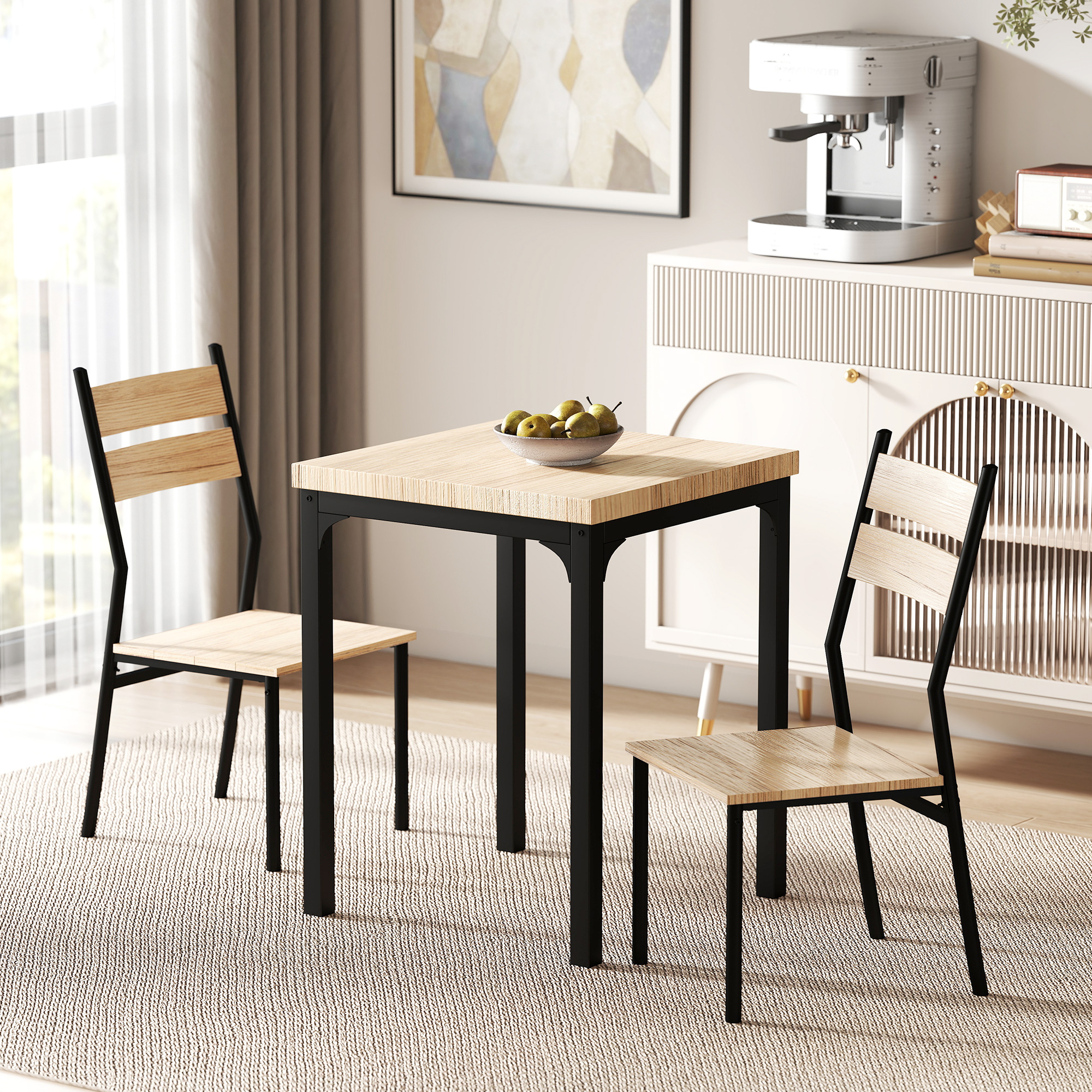 Ensemble salle à manger 3 pièces, 2 chaises, bois clair