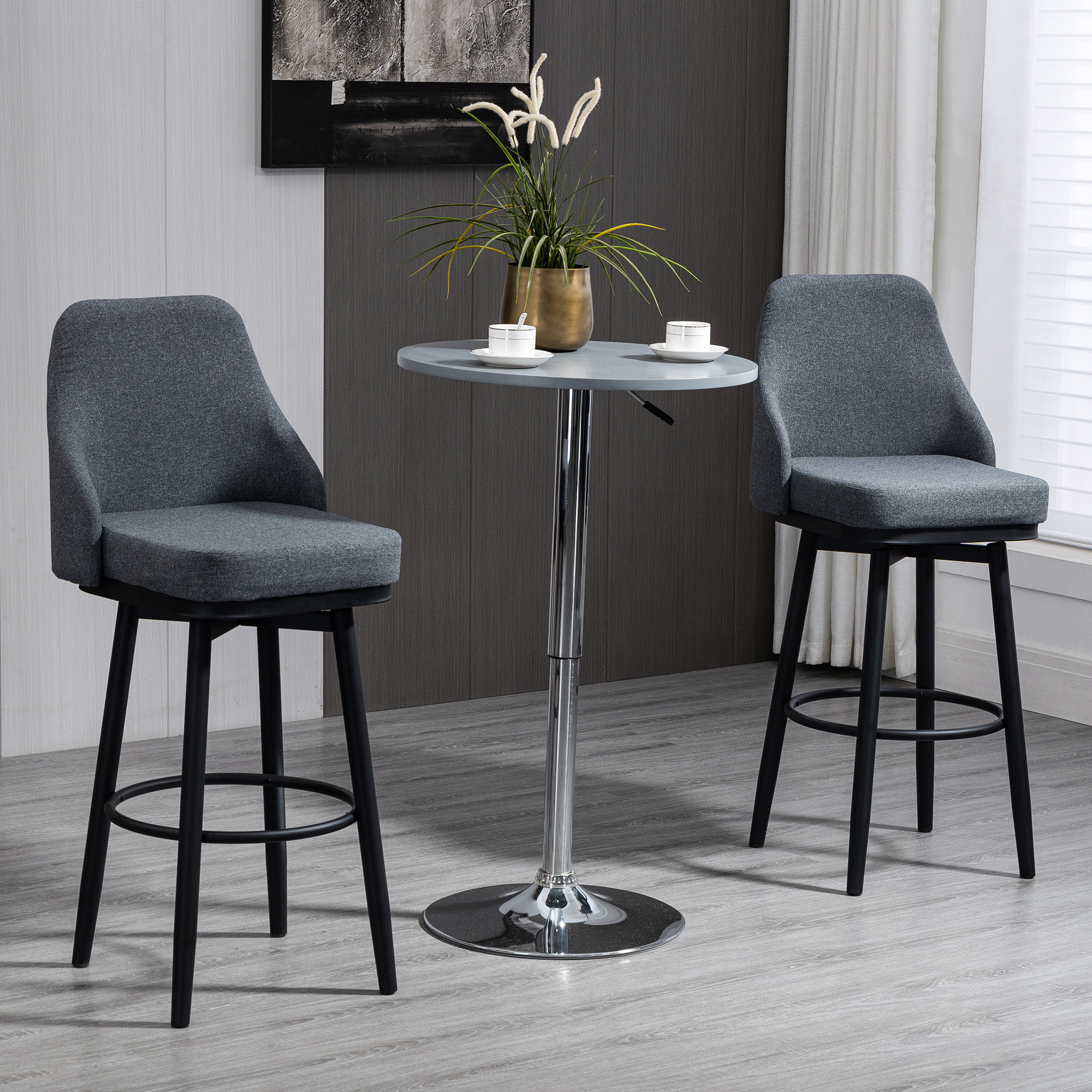 Tabourets de bar modernes, ens. 2 pivotants gris foncé