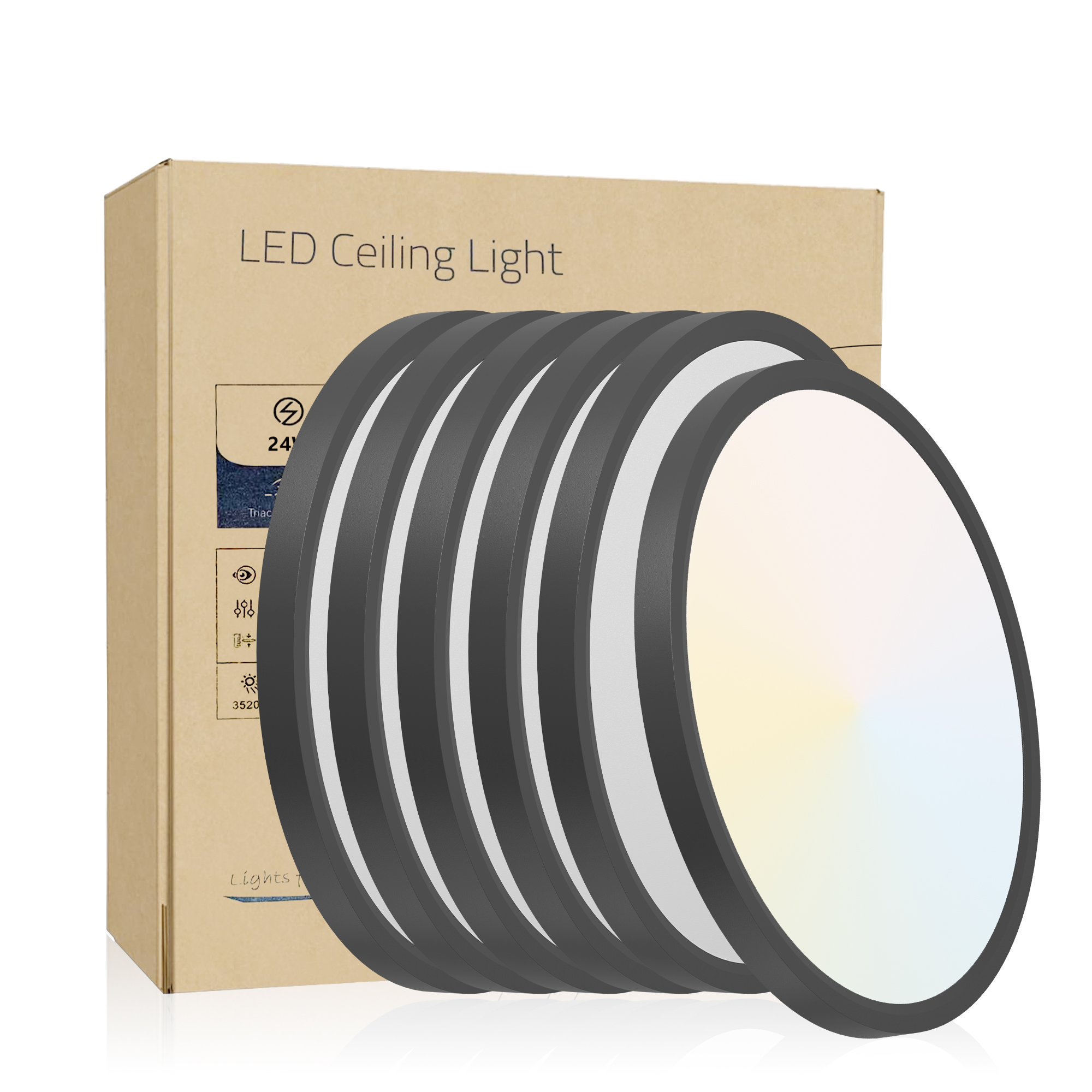 6 luminaires encastrés DEL 12 po dimmable 24W noir
