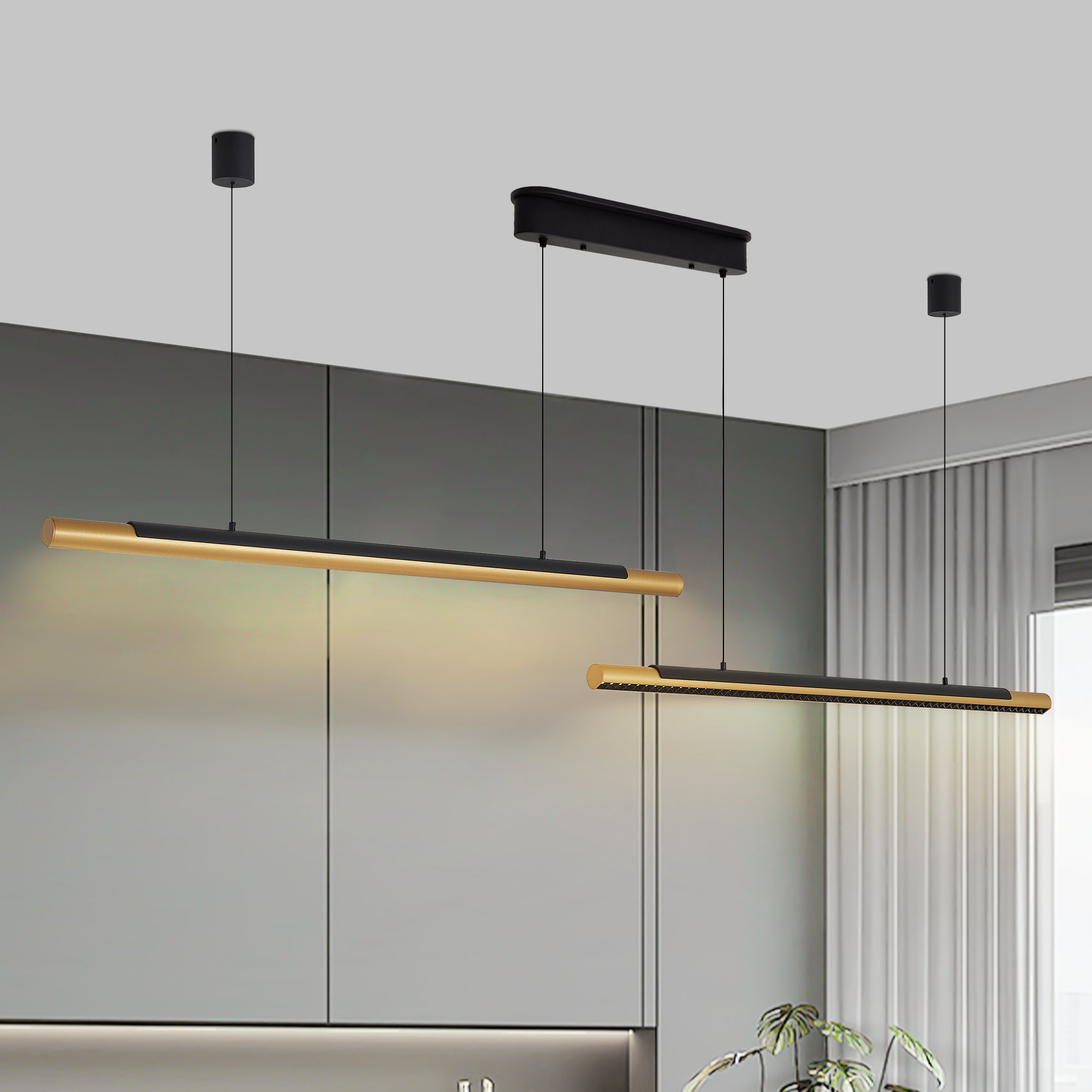 Luminaire suspendu LED noir or 75 po tube ajustable