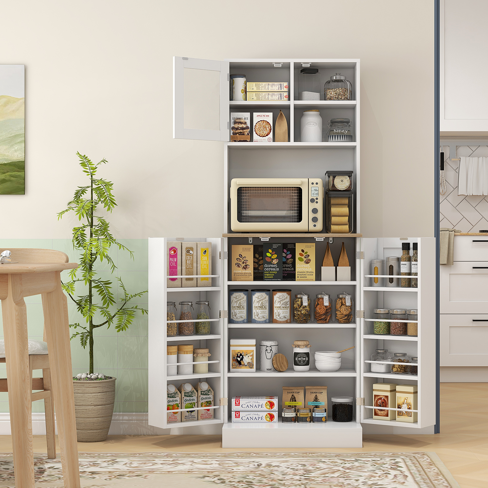 Armoire cuisine 66,5" rayons ajustables, blanc