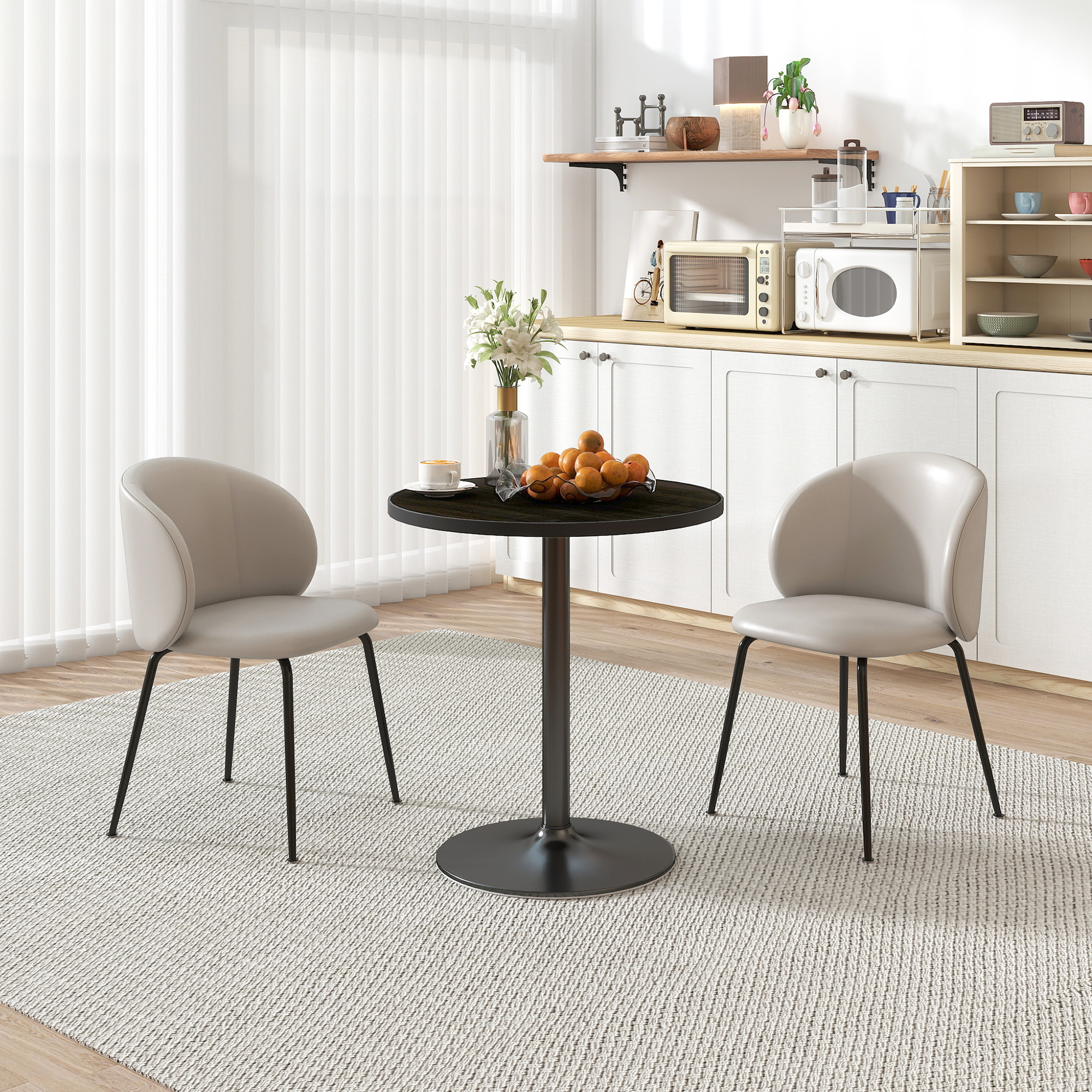 Table à manger ronde 2-4 personnes bois noir cuisine