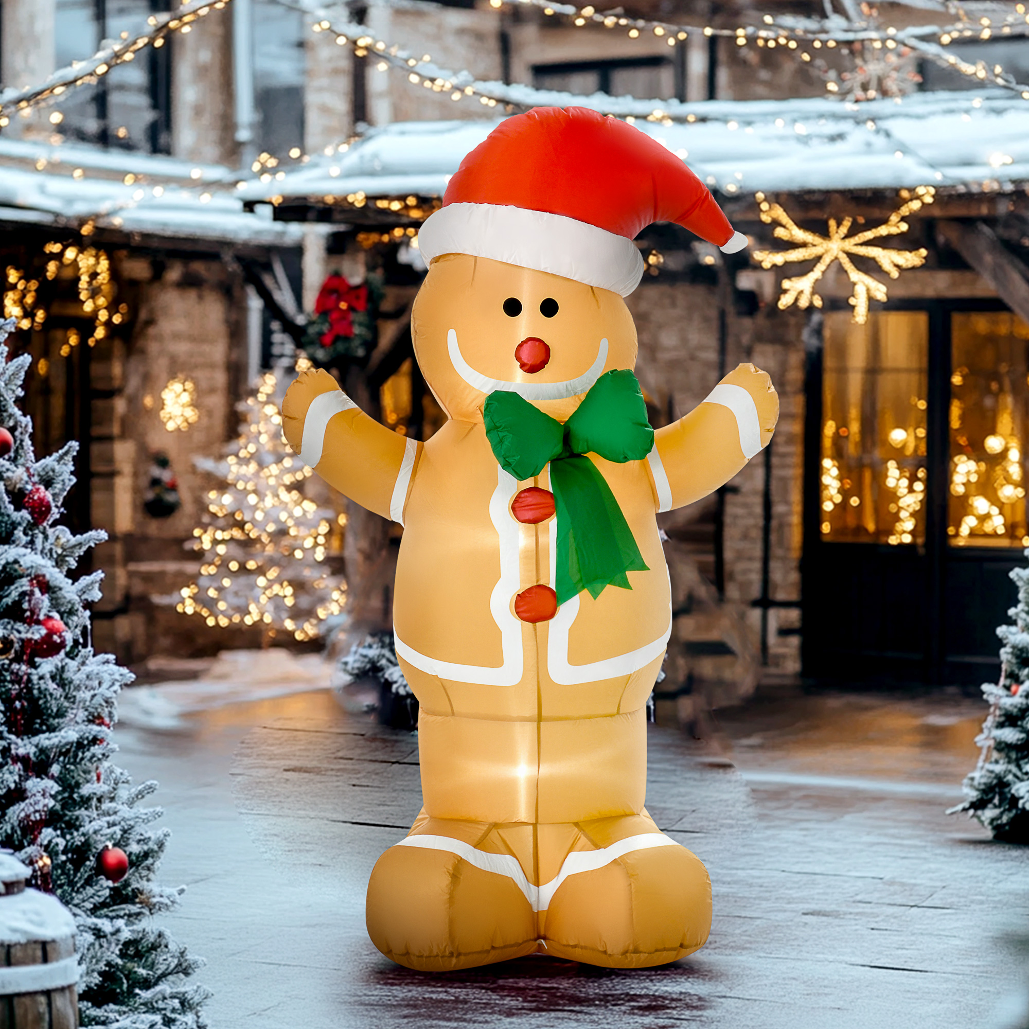 Bonhomme pain d'épices gonflable 6pi, Noël, LED, décor extérieur