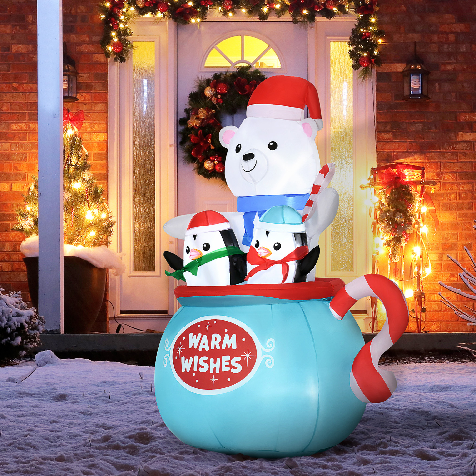 Déco Noël gonflable 5 pi ours polaire/pingouins, LED