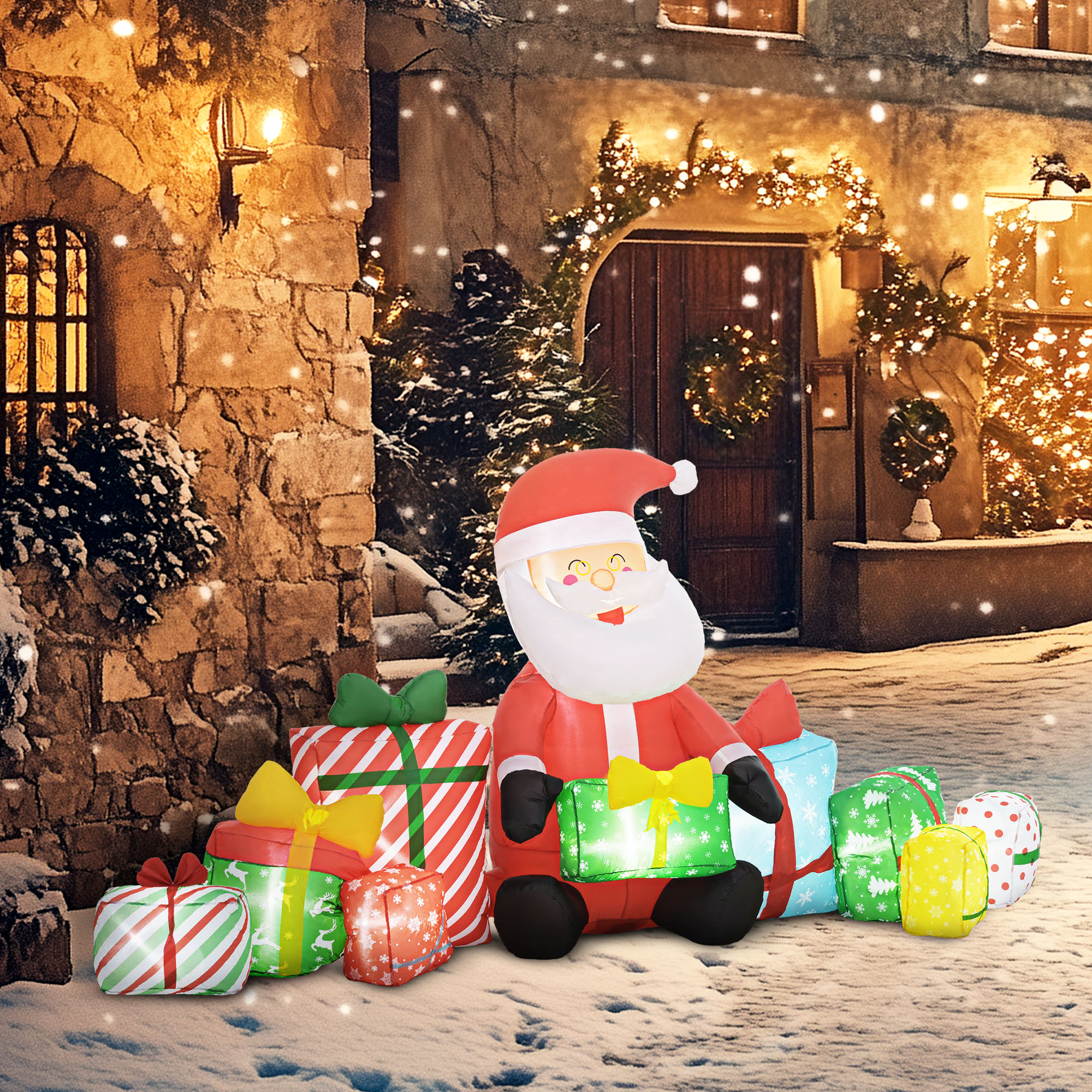 Père Noël gonflable 4,4pi DEL blanc, affichage extérieur
