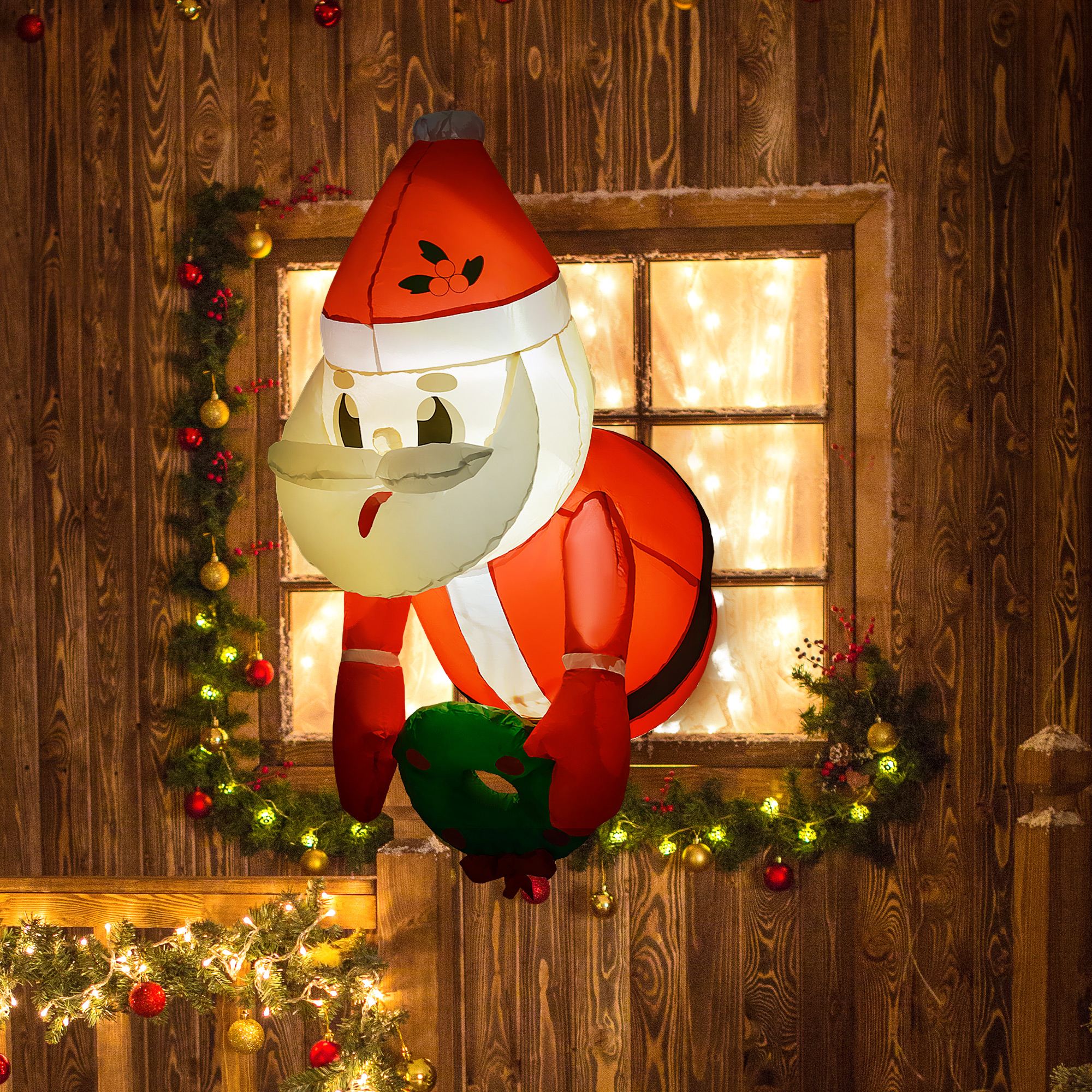 Père Noël gonflable 3,4 pi couronne LED décoration extérieure