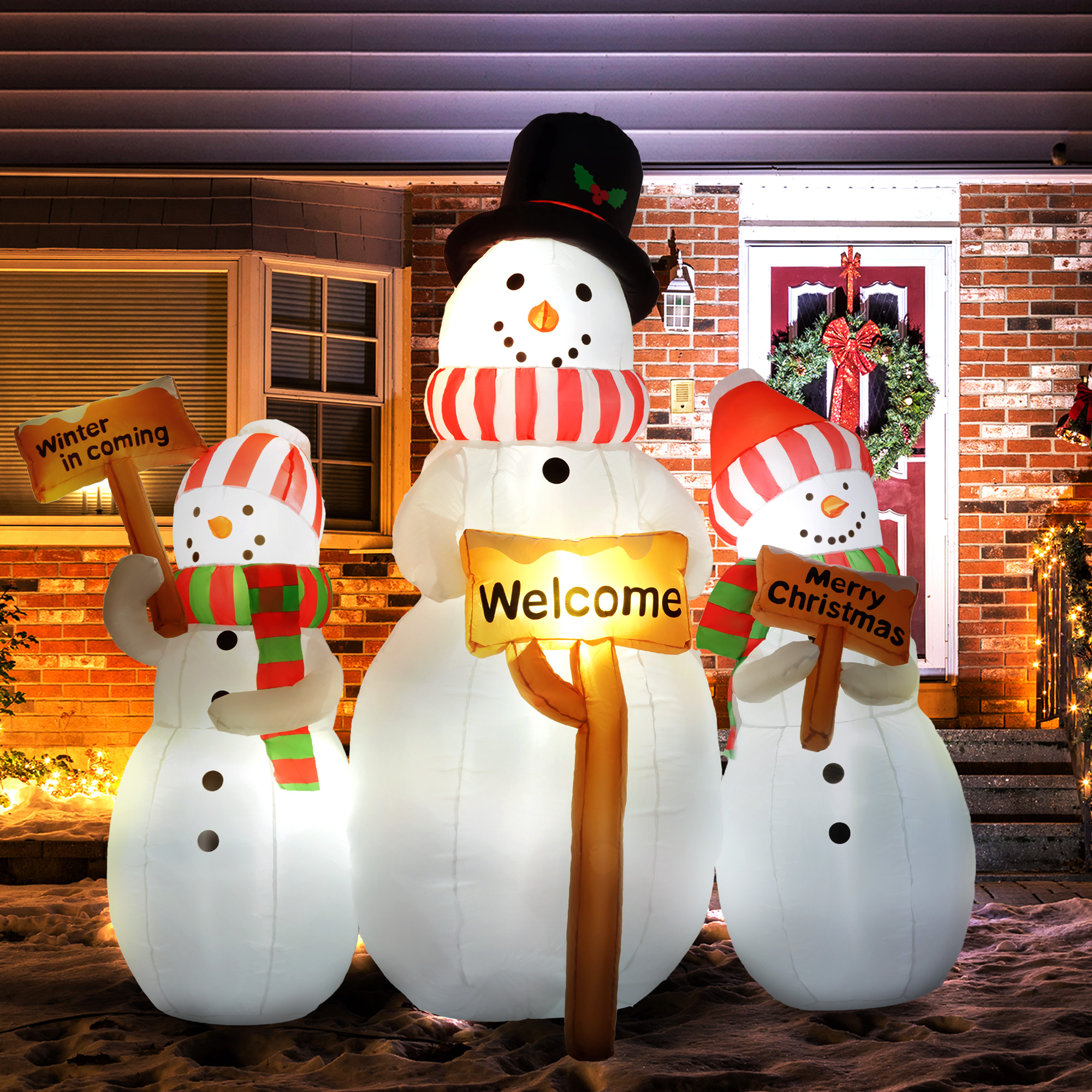 Bonhommes neige gonflables 6,1pi, 3 pièces, LED, affichage Noël