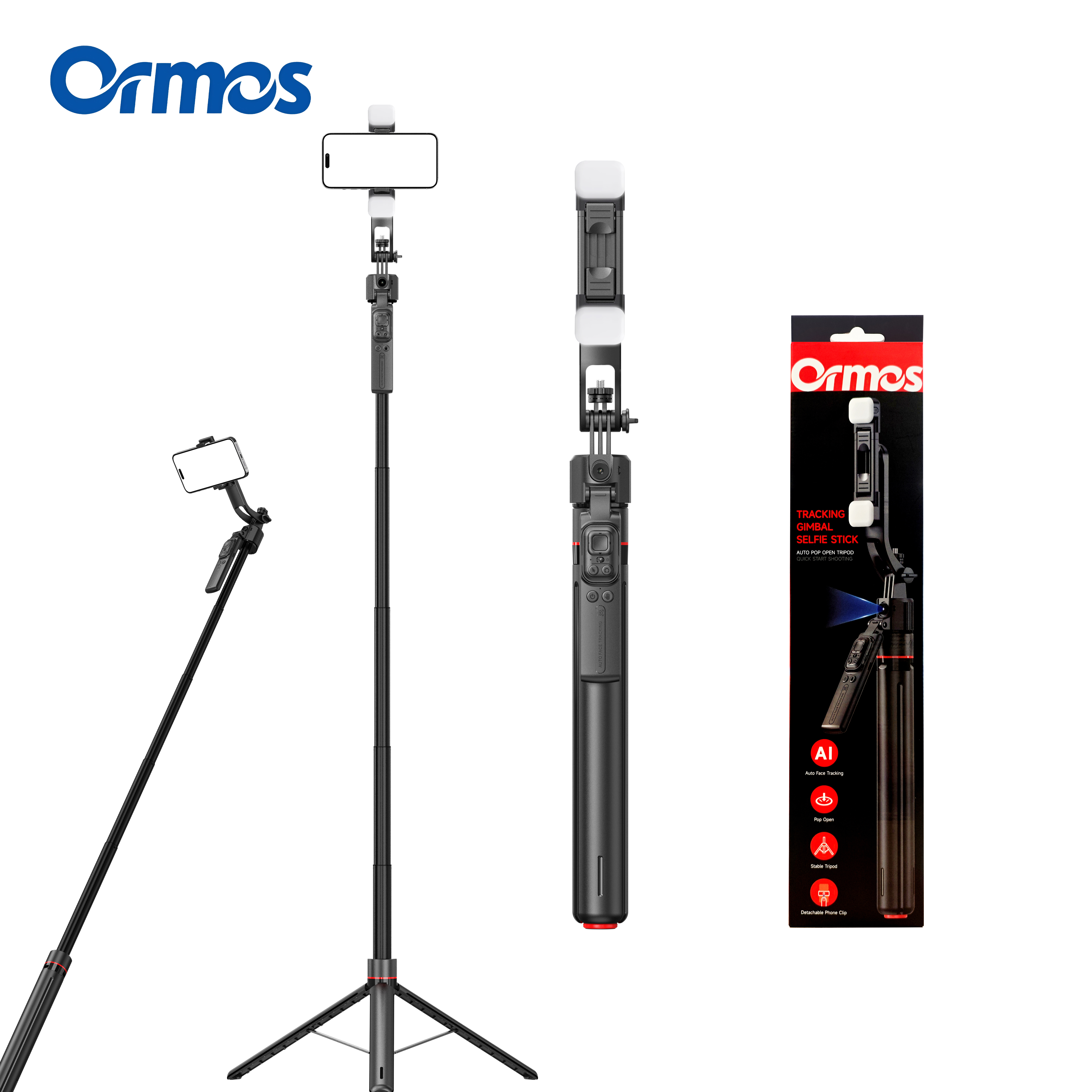 Trépied suivi visage 360° stick selfie lampe