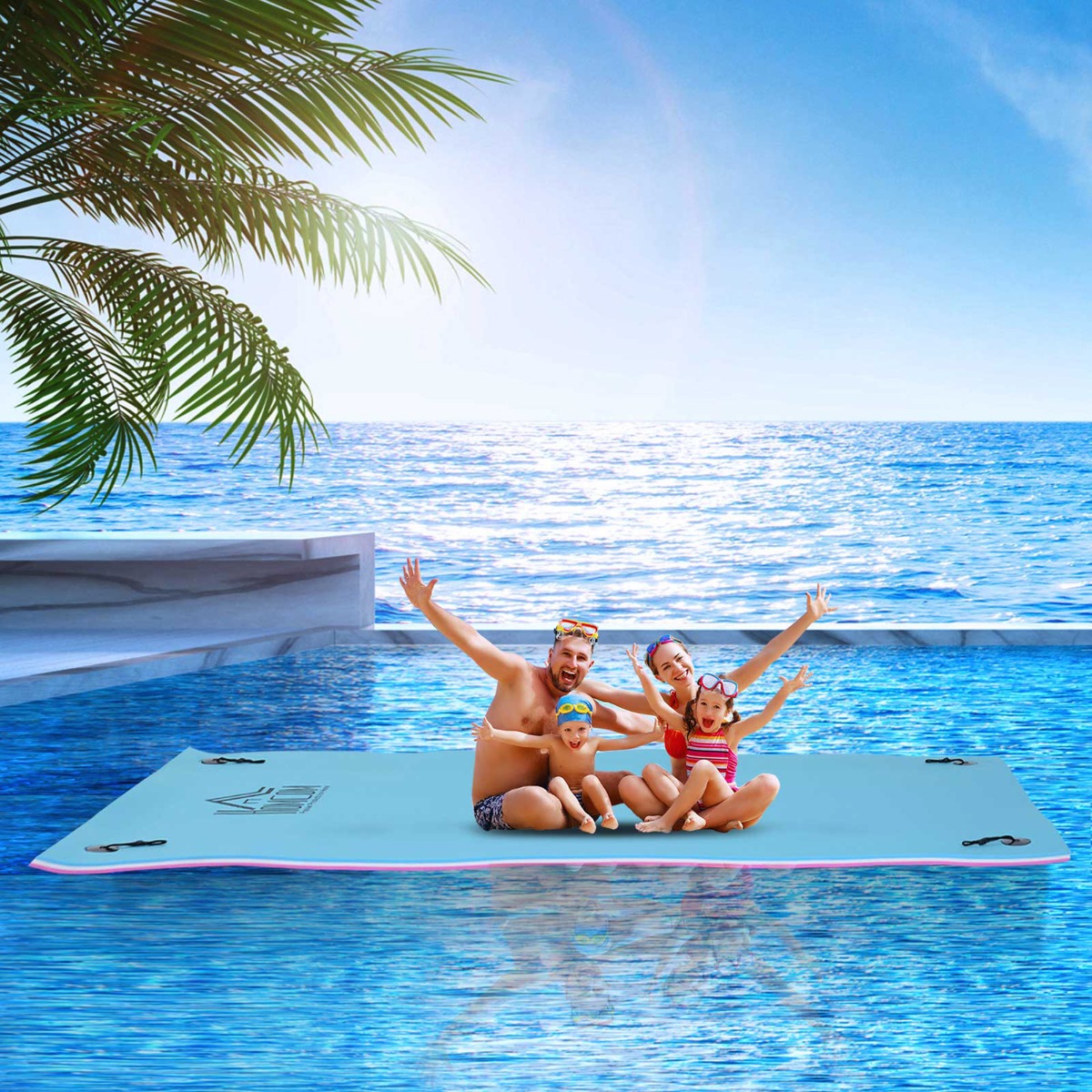 Matelas flottant 10x5, mousse XPE 3 couches, rose