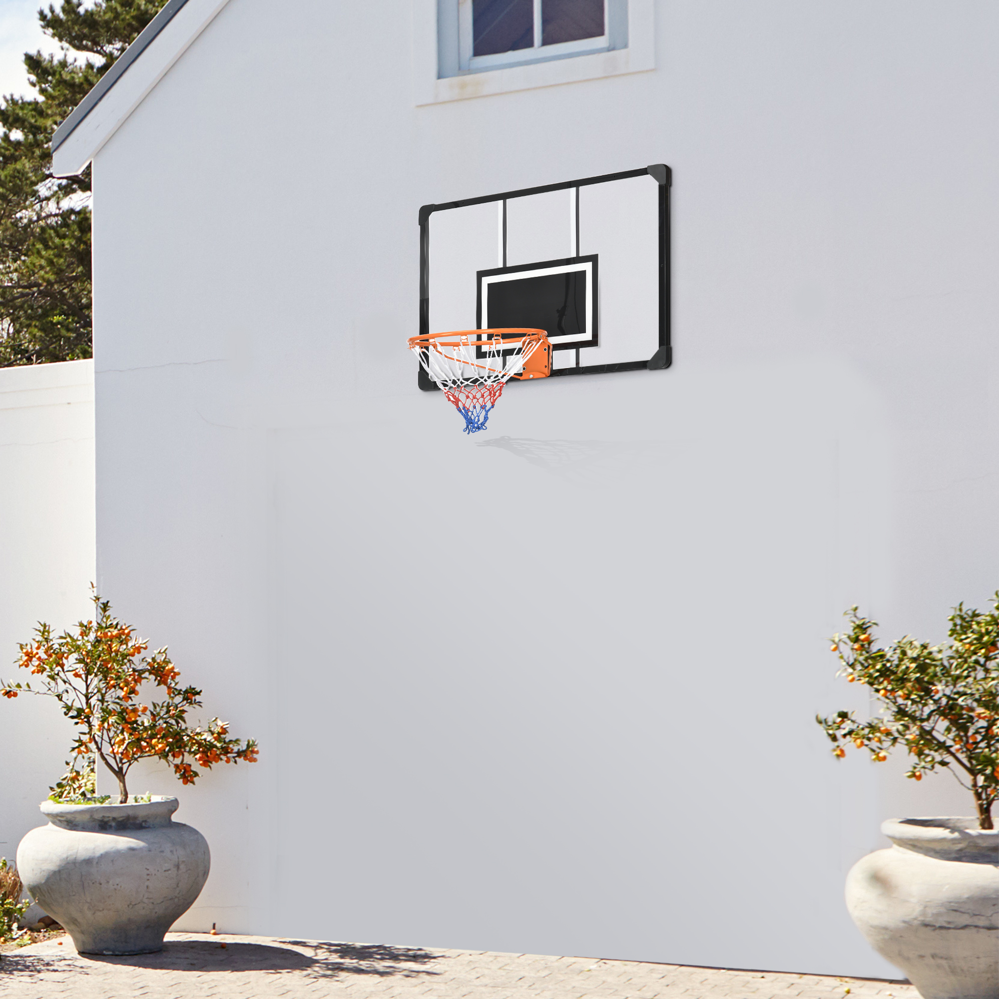 Panier de basketball mural verre trempe, filet