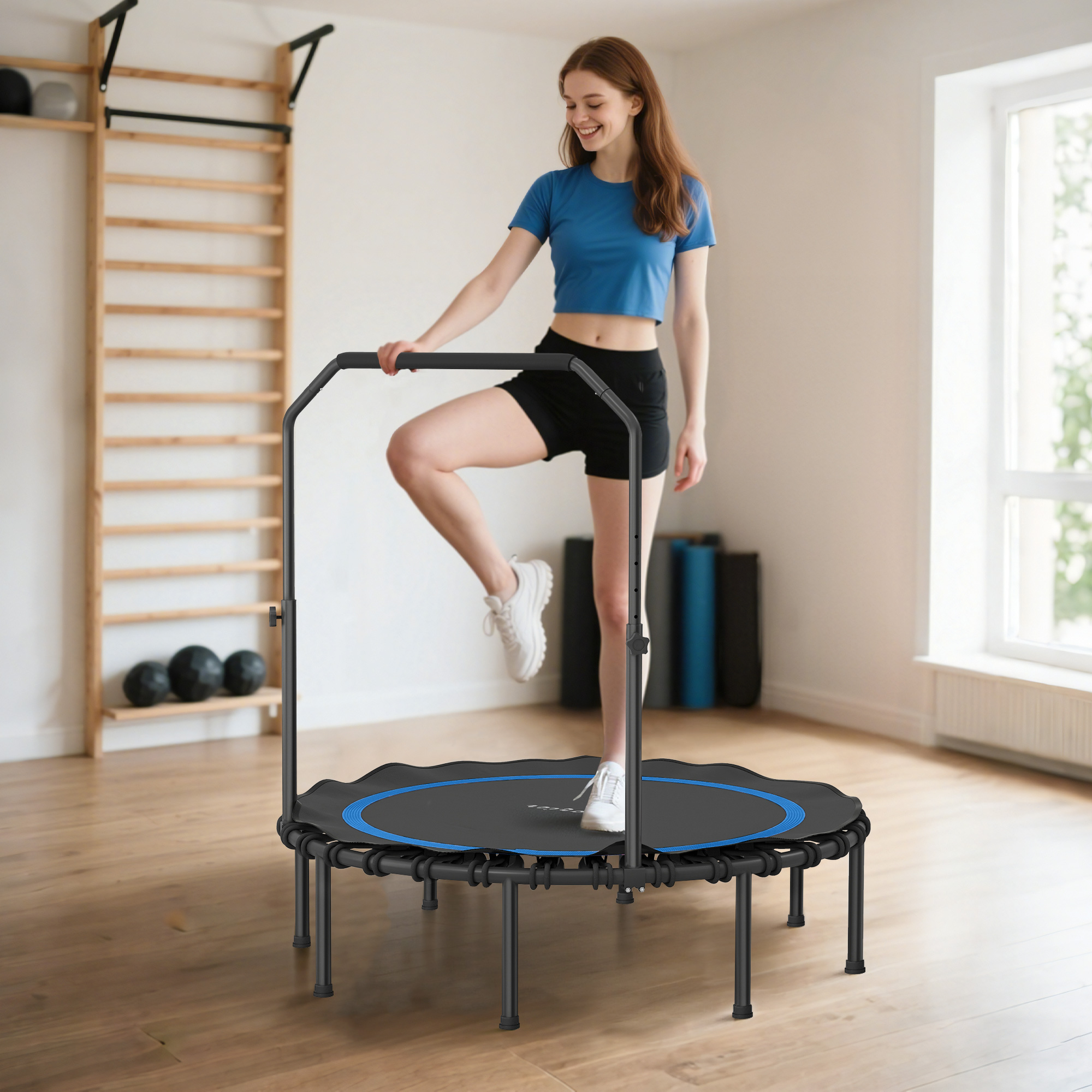 Mini trampoline 48", poignée ajustable, adulte, bleu