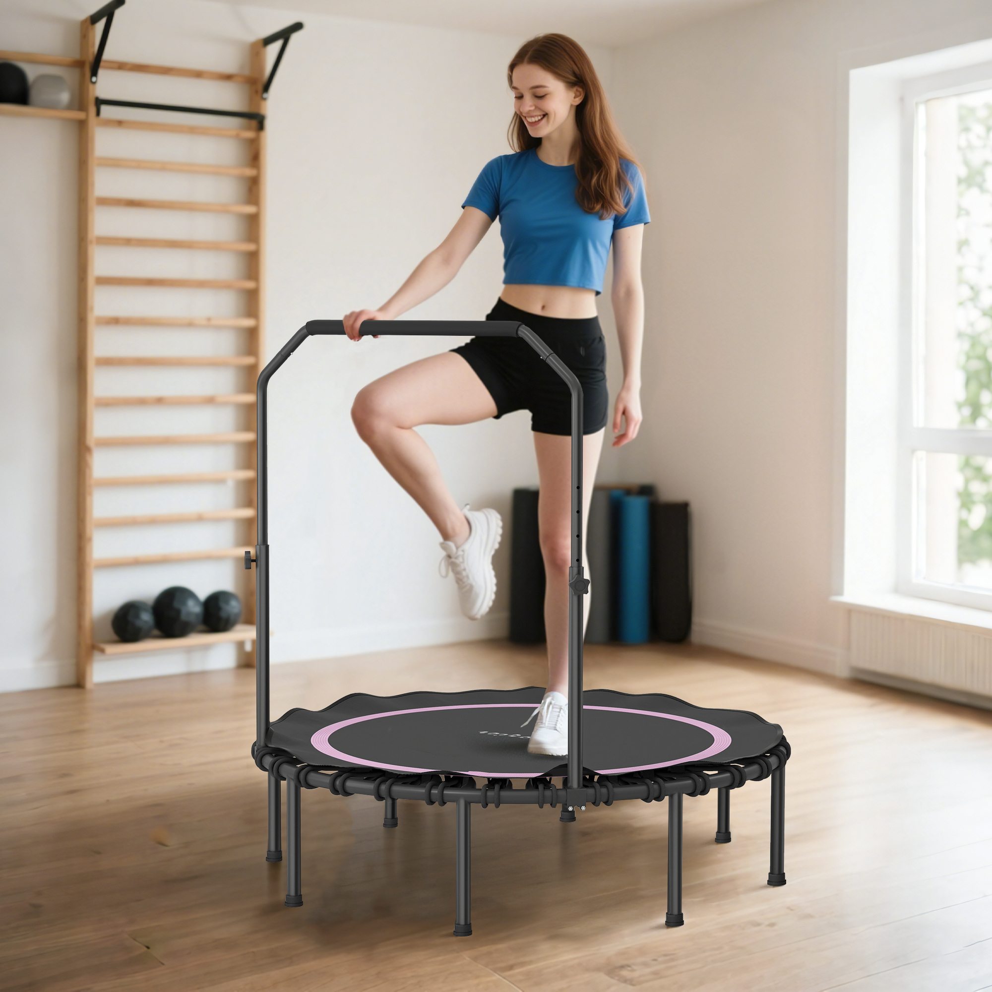 Mini trampoline 48", poignée ajustable, adulte, rose