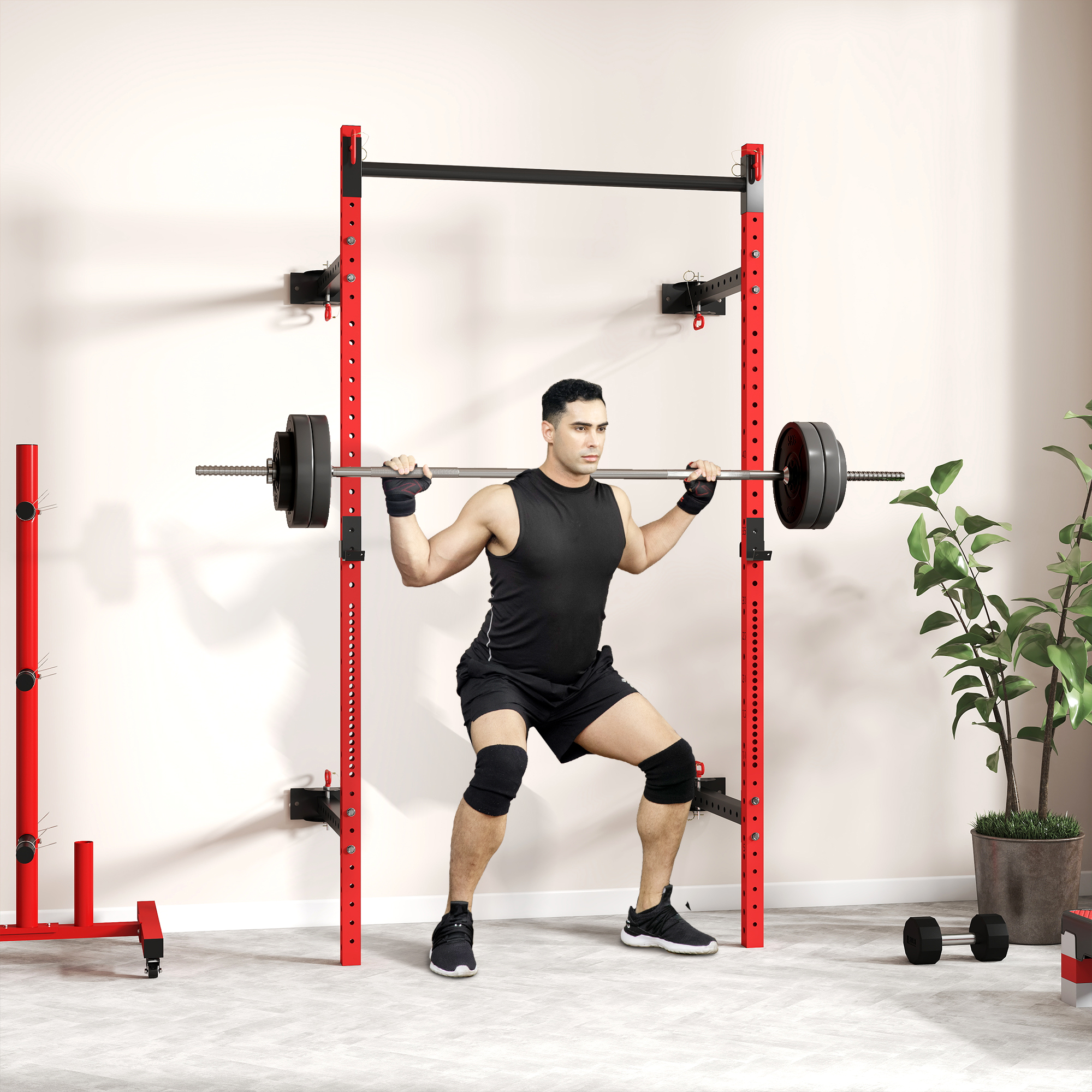 Rack squat pliable barre traction, 1000lbs, rouge