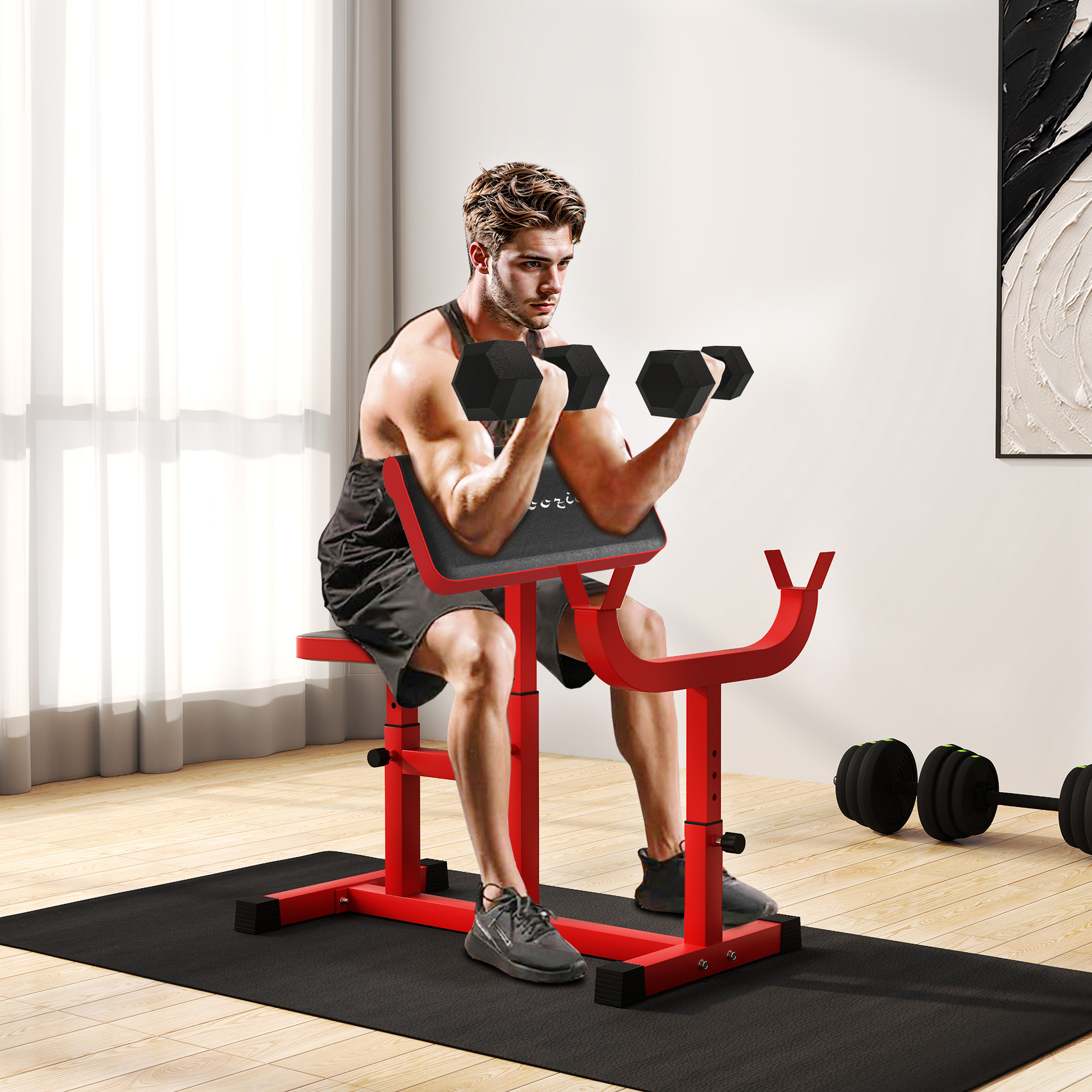 Banc prédicateur 265lbs, biceps isolé, rouge