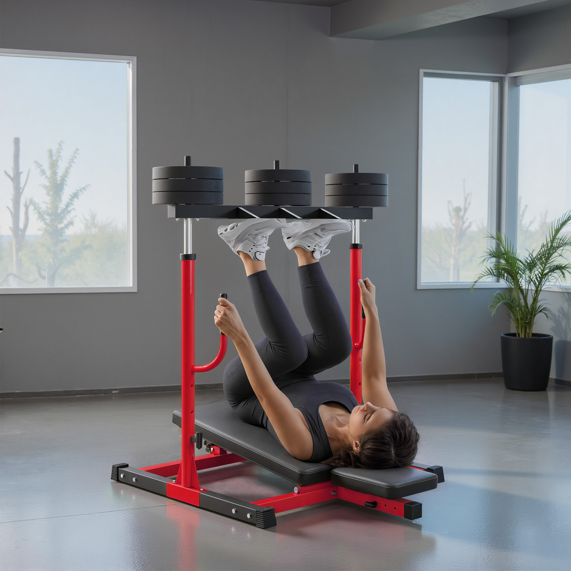 Machine leg press vertical, positions ajustables, rouge