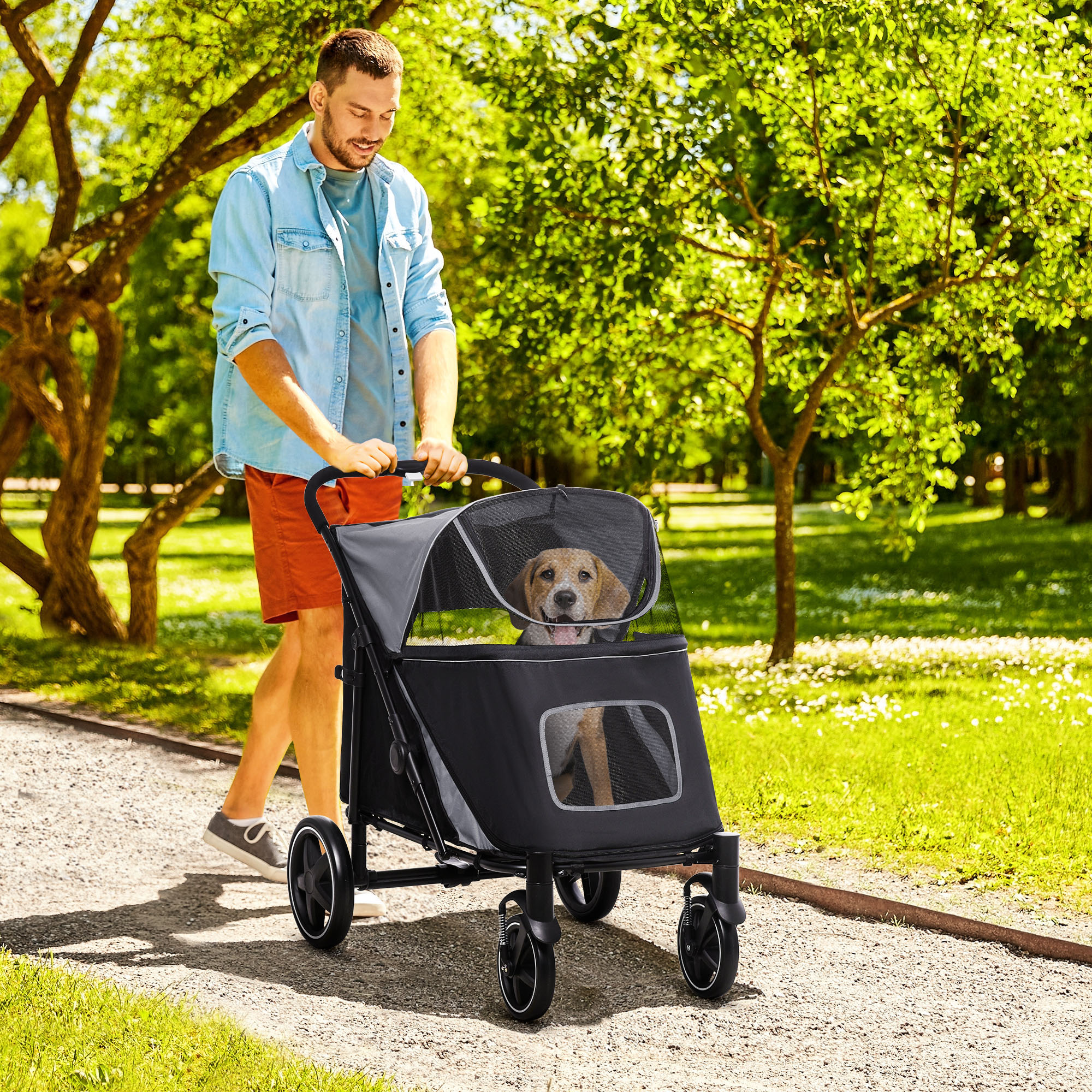 Poussette chien toutes tailles jusqu'à 66 lb gris pliable