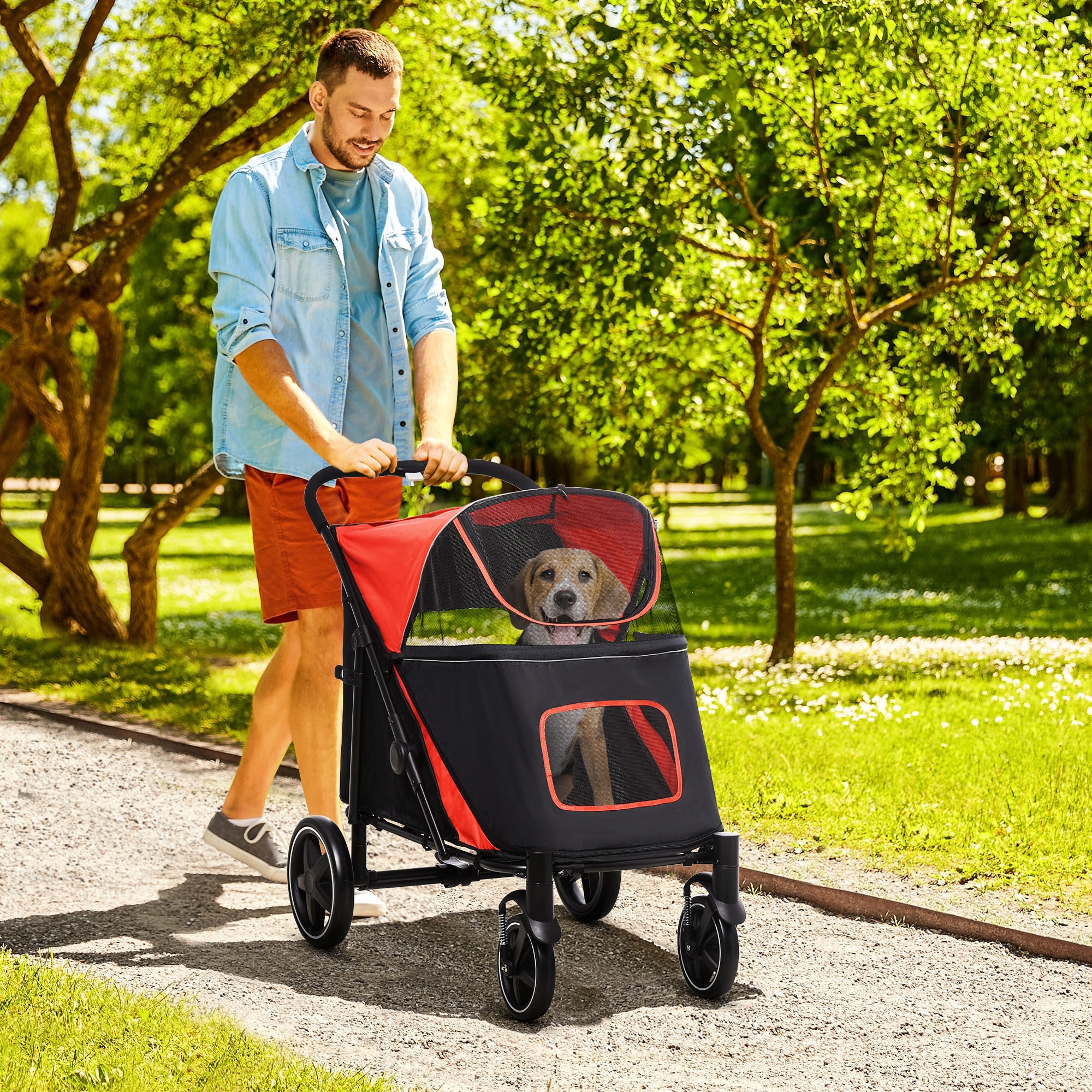 Poussette pour chiens jusqu'à 66 lb, rouge, repliable