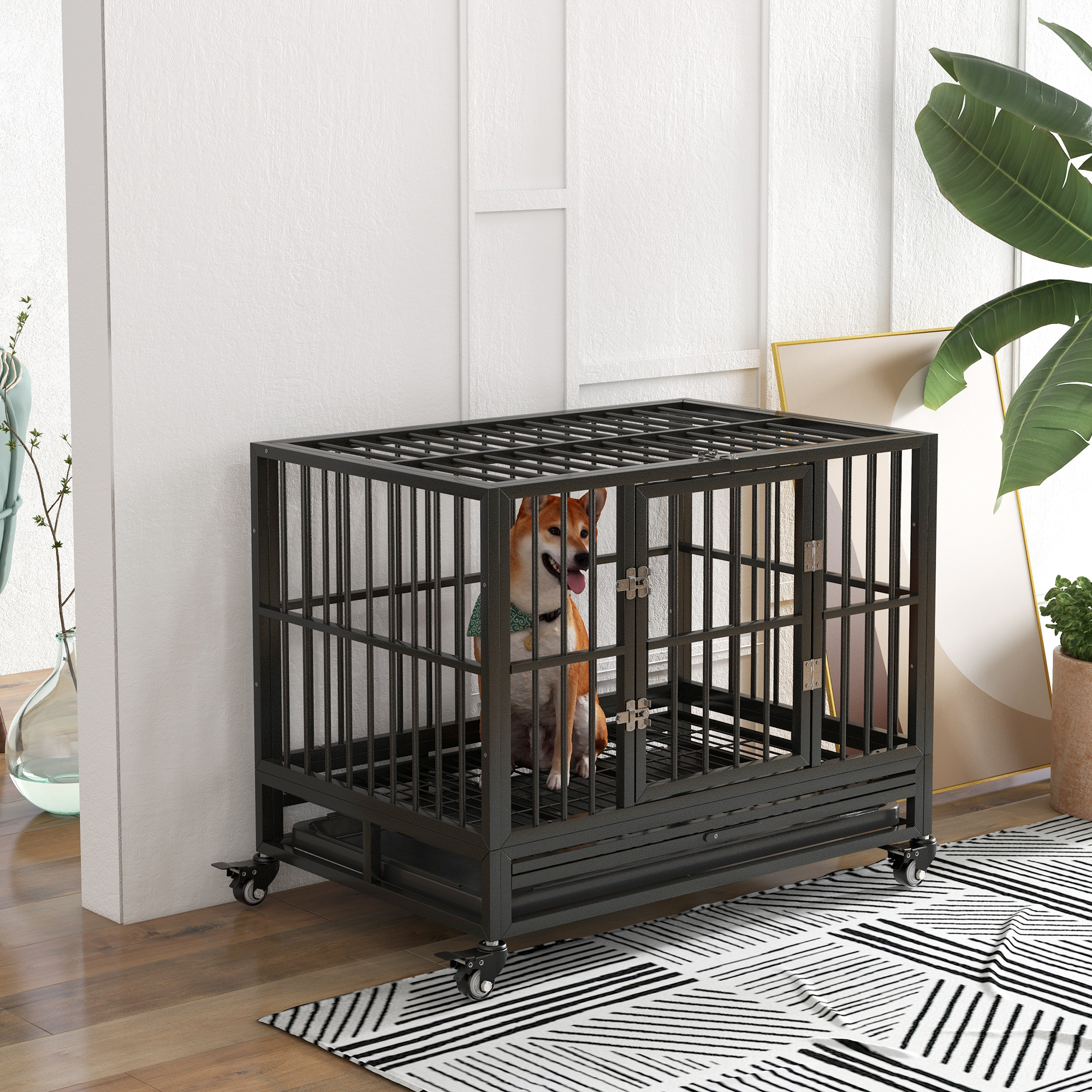 Cage chien 36 po robuste métal double porte grise