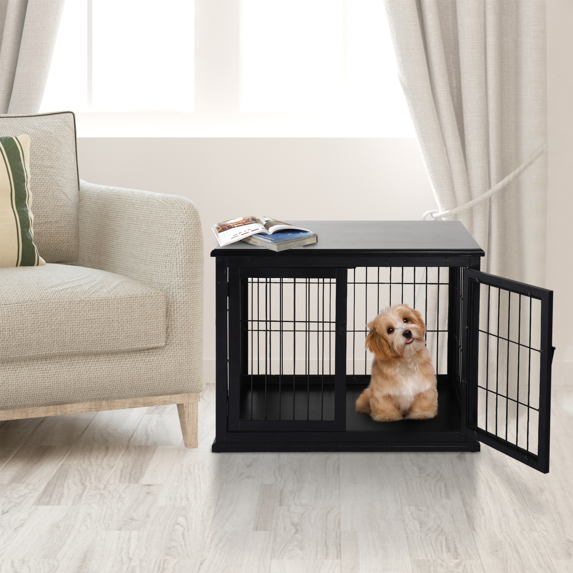 Cage chien meuble 32" 2 portes noire