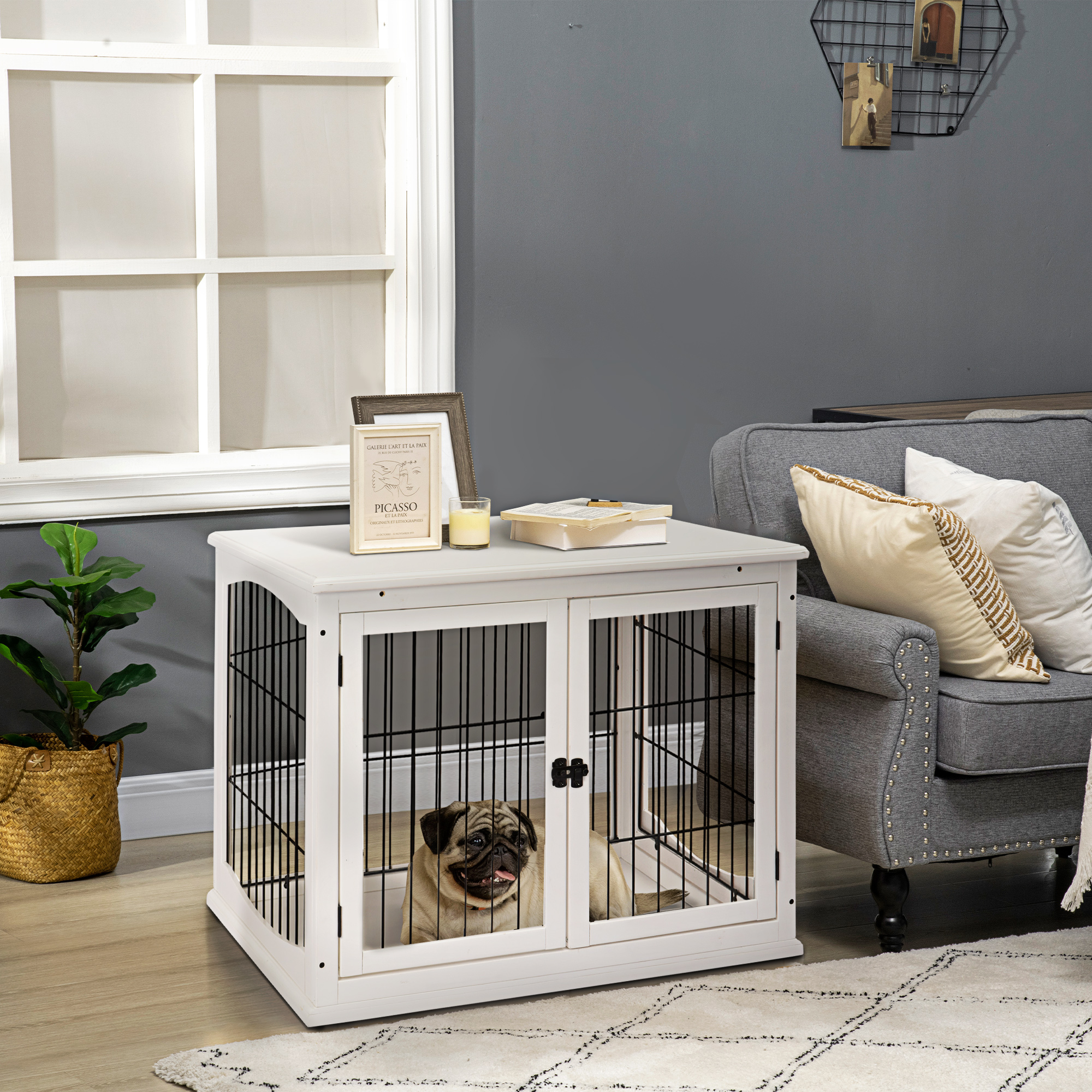 Niche chien meuble 32" table 2 portes blanche