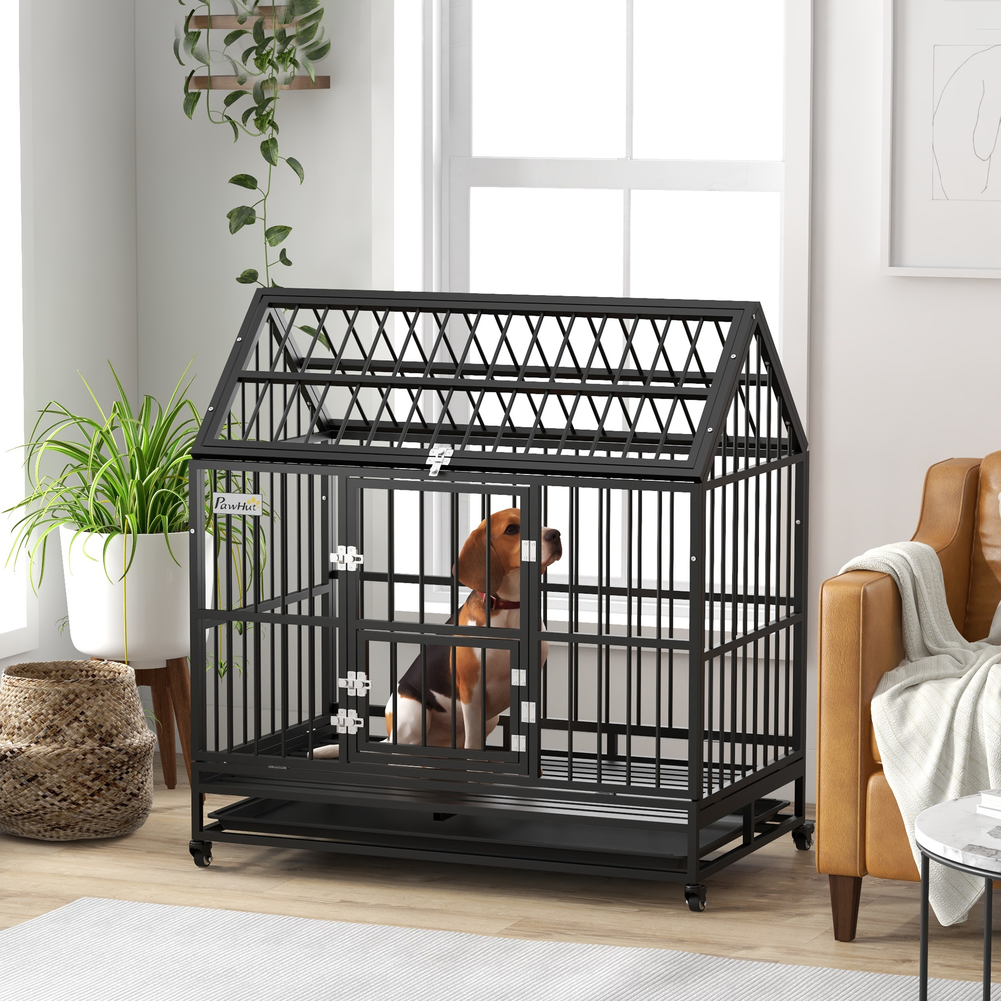 Cage chien 48" roues verrouillables, portes doubles