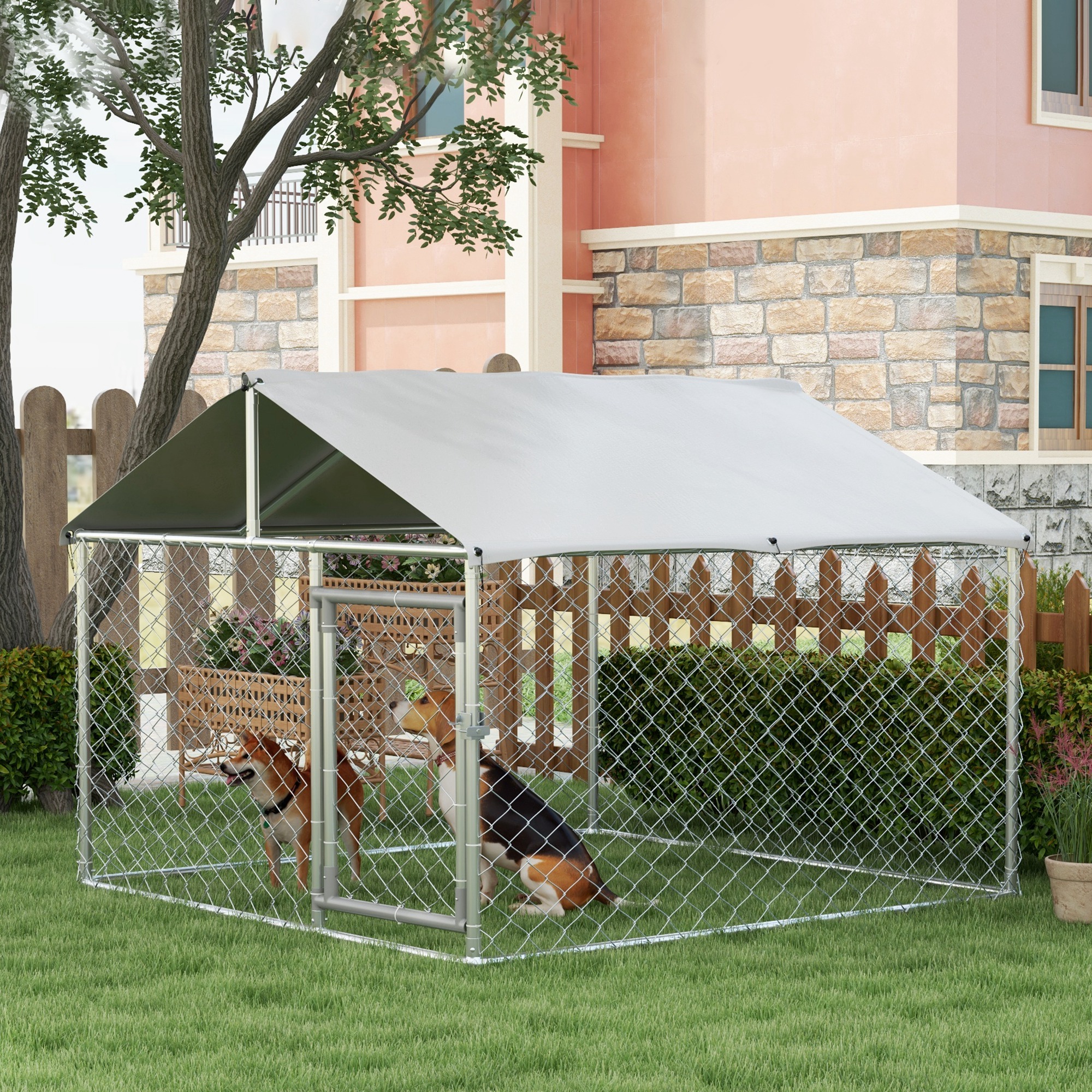 Chenil chien extérieur 6.6x6.6x4.9, petit moyen chien, toit imperméable