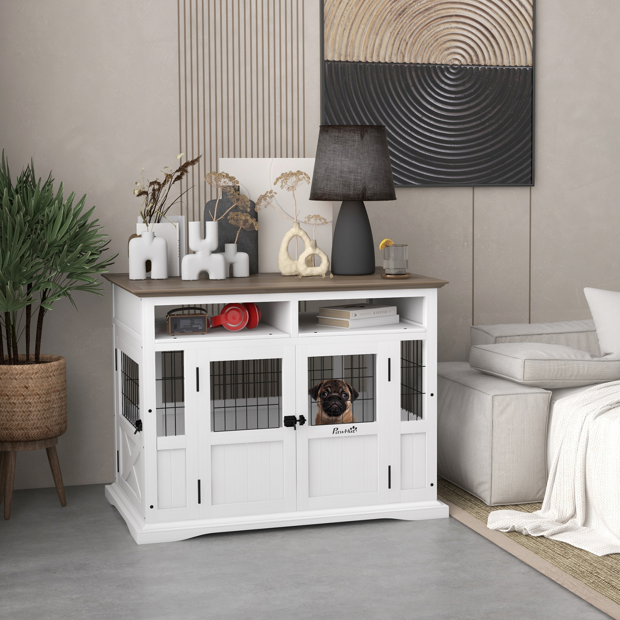 Meuble niche chien table rangement portes blanc