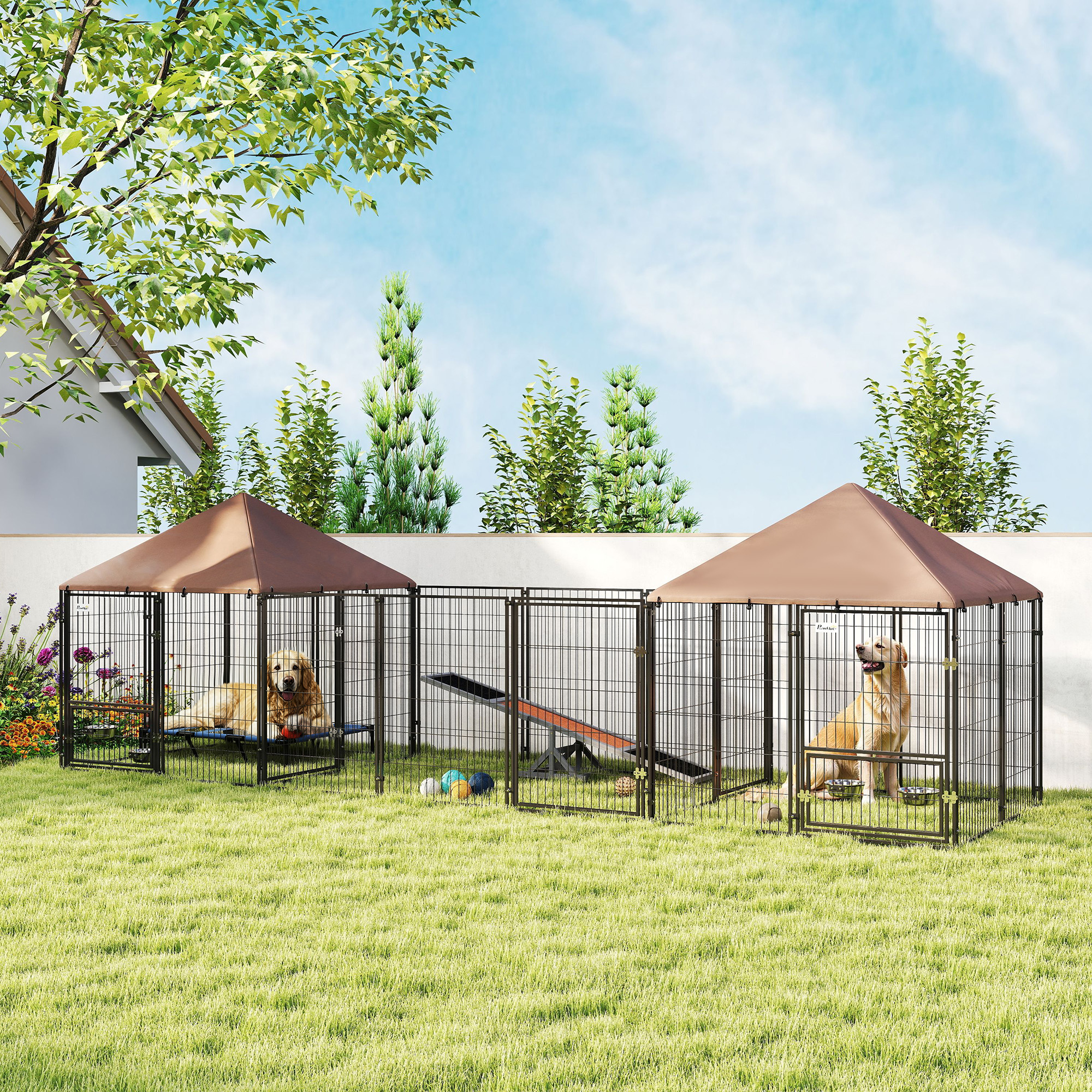 Chenil Chien Grand 2 Pièces Bols Ajustables Canopy