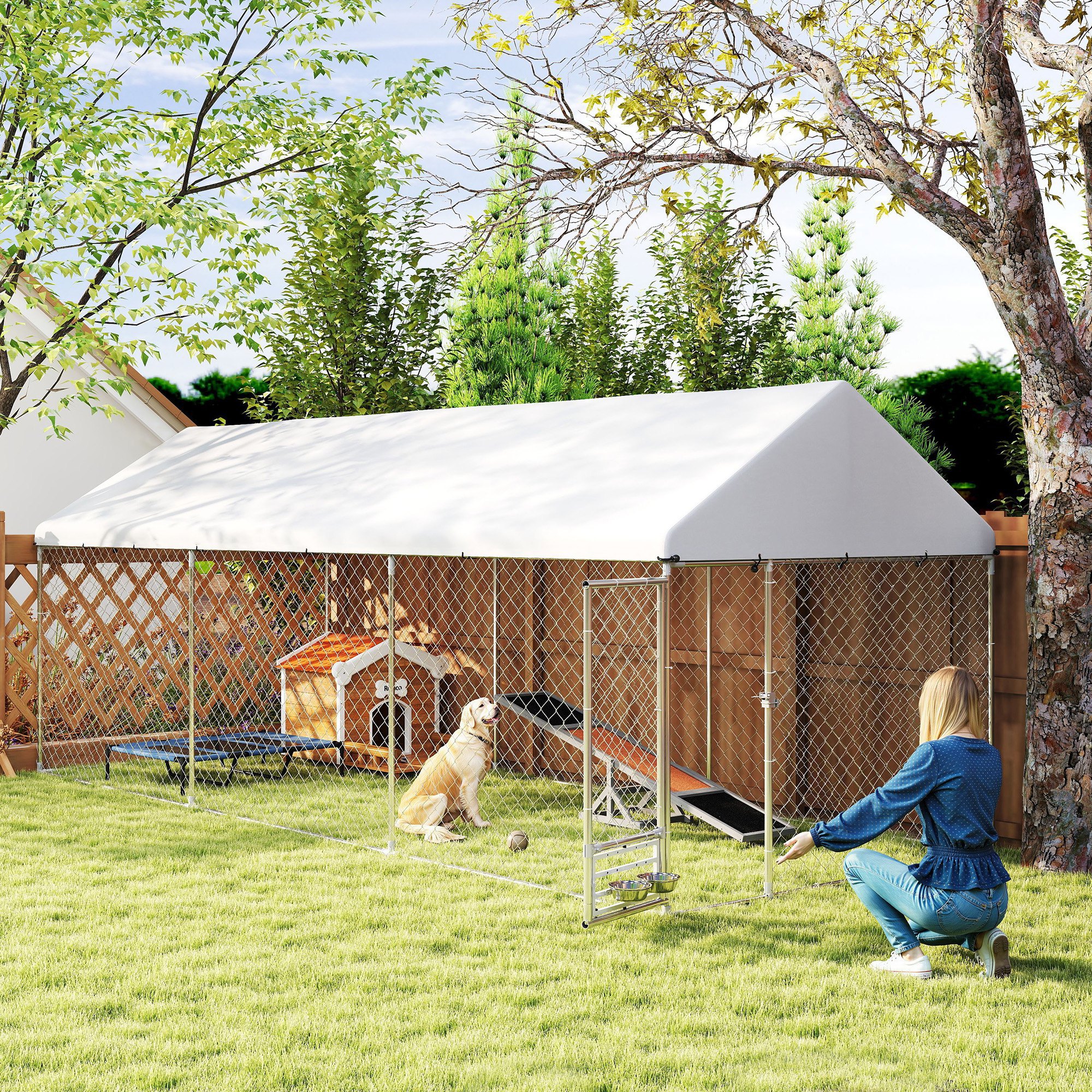 Chenil chien extérieur 19,7' x 7,5' avec gamelles