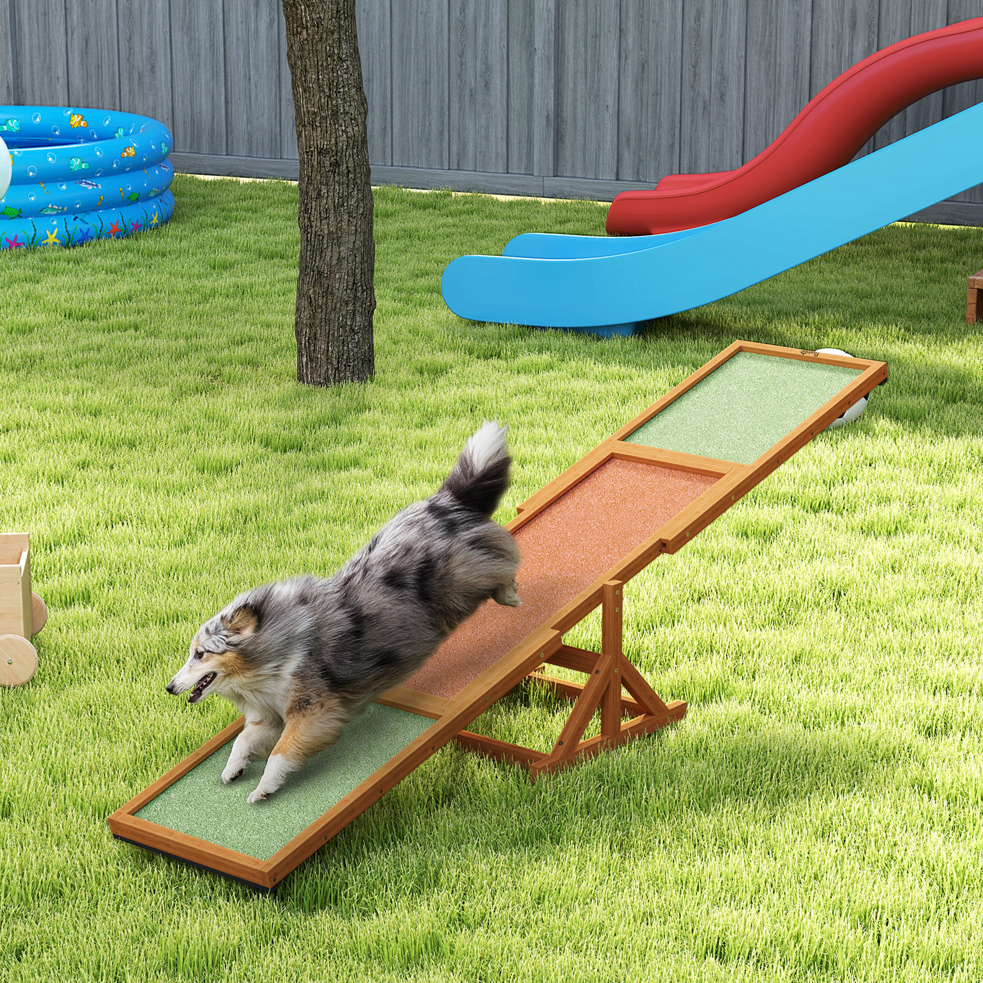Bascule agility chien bois 83" x 16" orange
