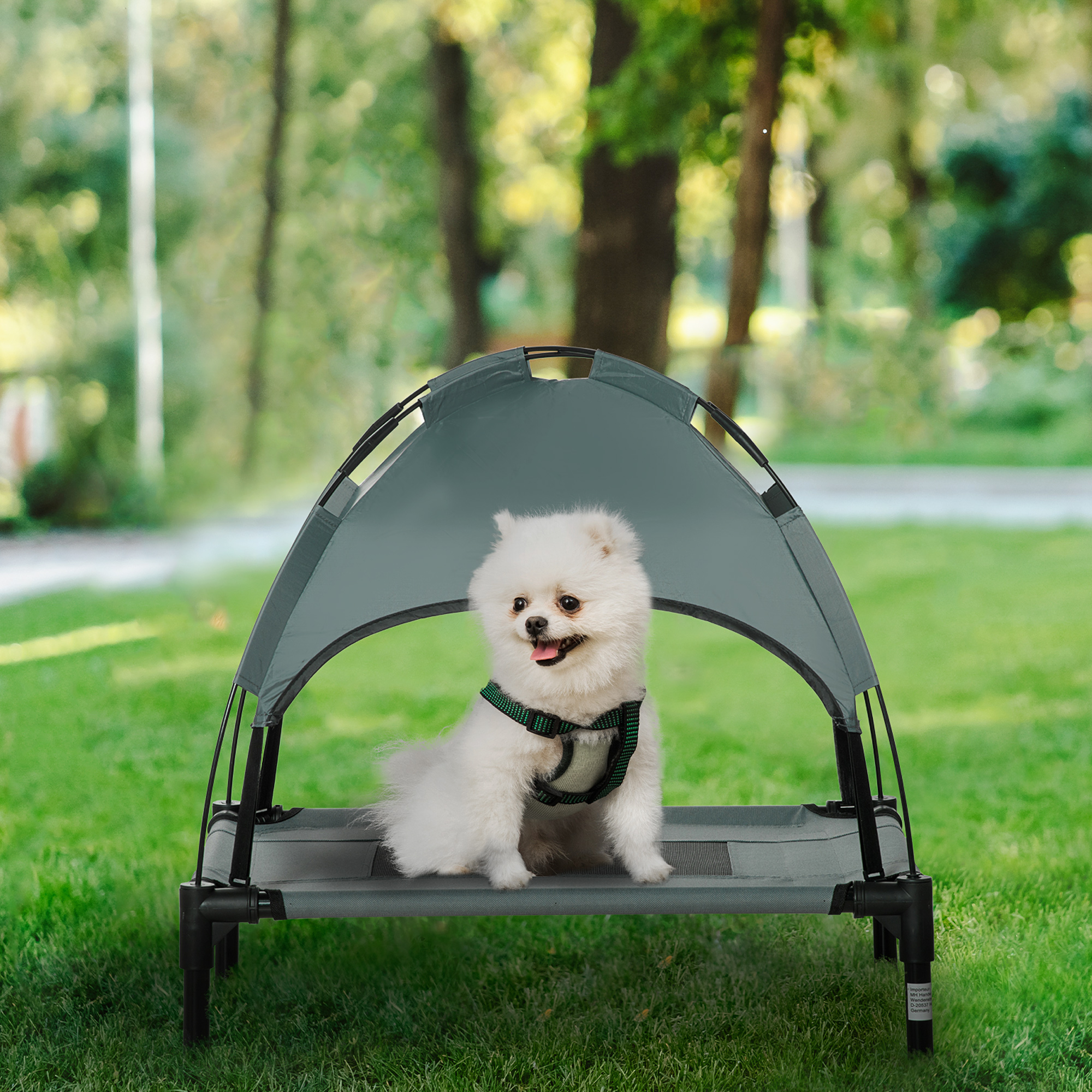 Lit chien surélevé auvent UV, camping, gris