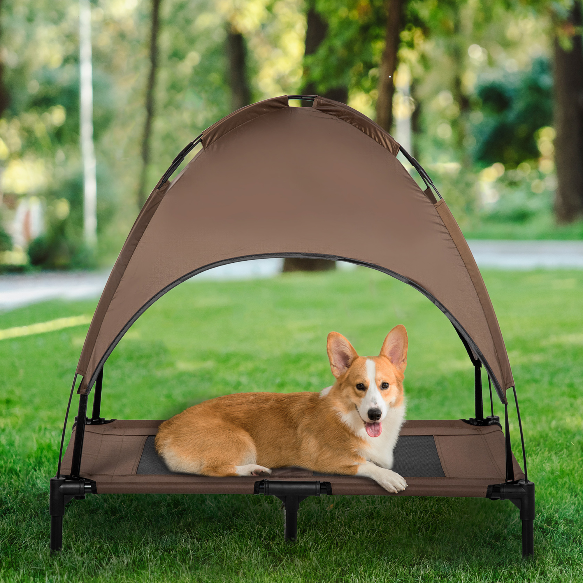 Lit surélevé chien 36" auvent UV protection café
