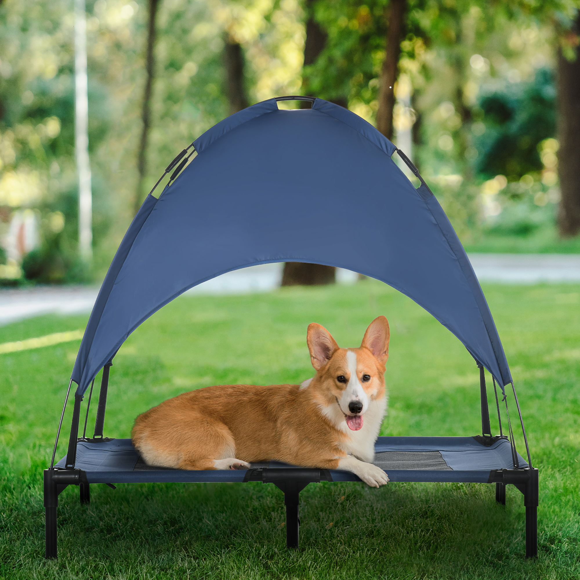 Lit surélevé chien 36" auvent UV bleu foncé