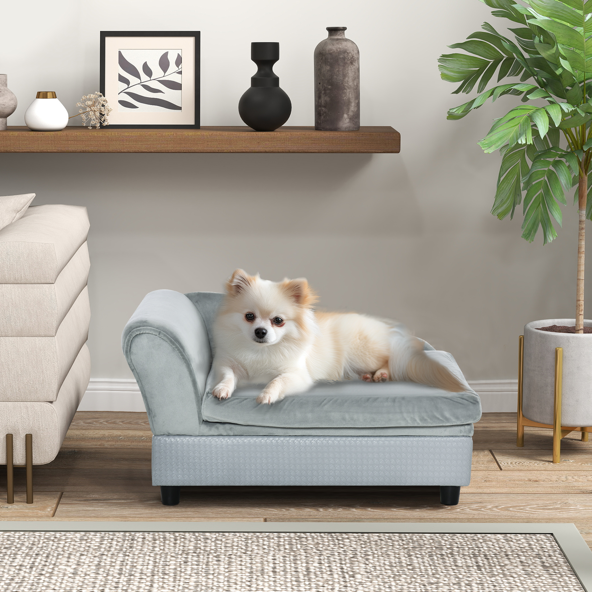 Luxe sofa chien rangement caché mousse gris pâle