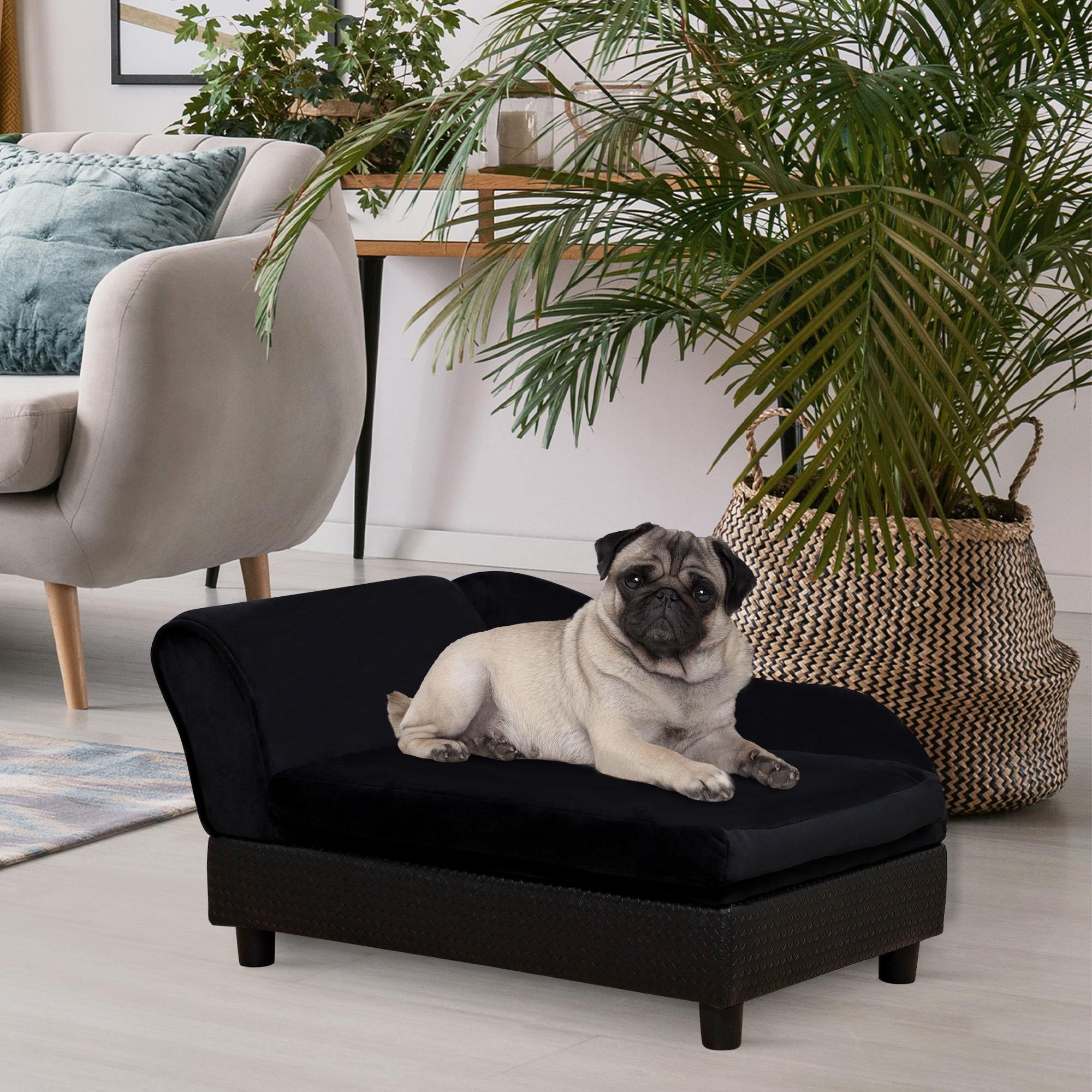 Sofa animal noir avec rangement chats petits chiens