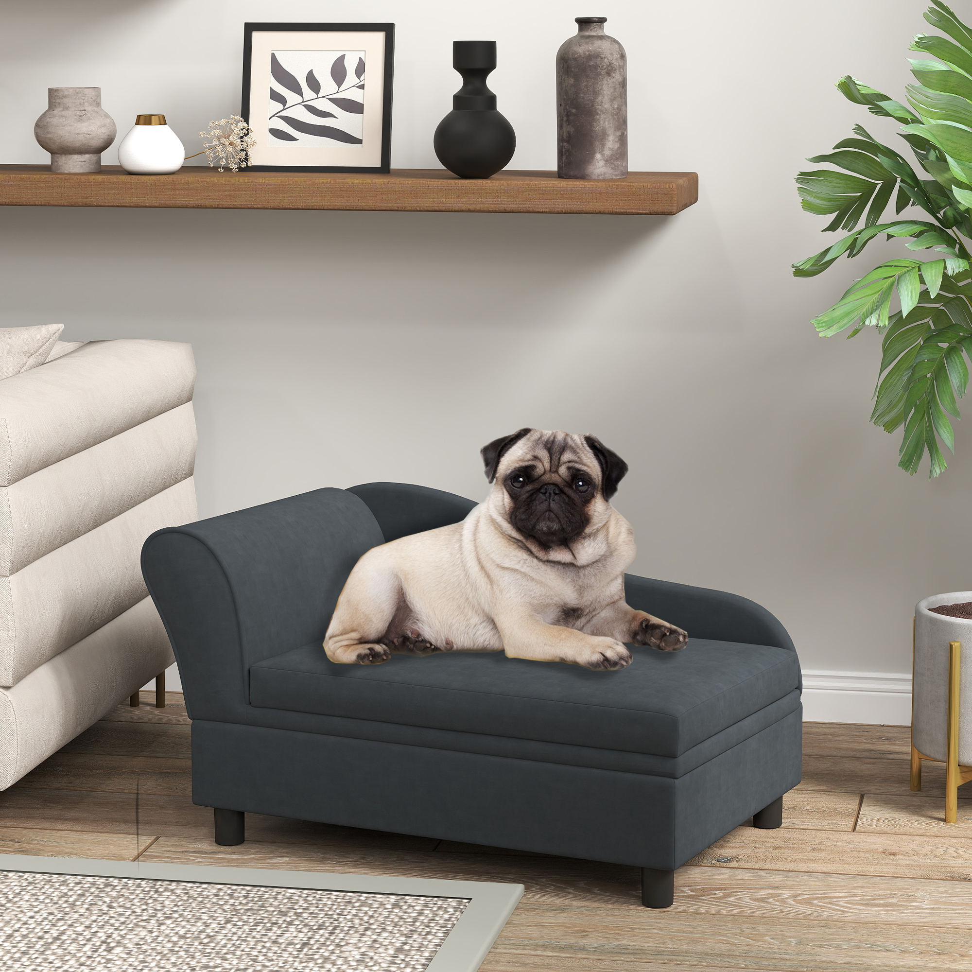 Sofa lit animal rangement gris foncé chat chien