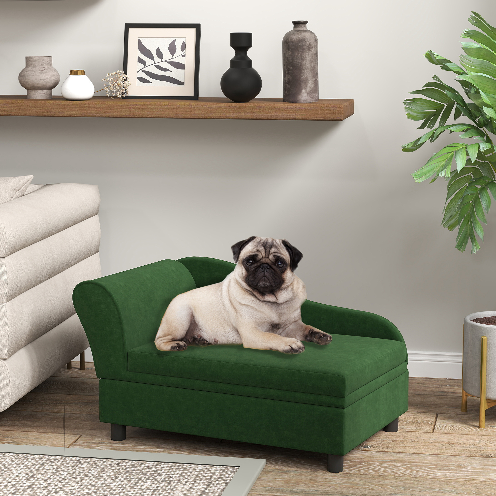 Sofa lit animal rangement vert chat chien