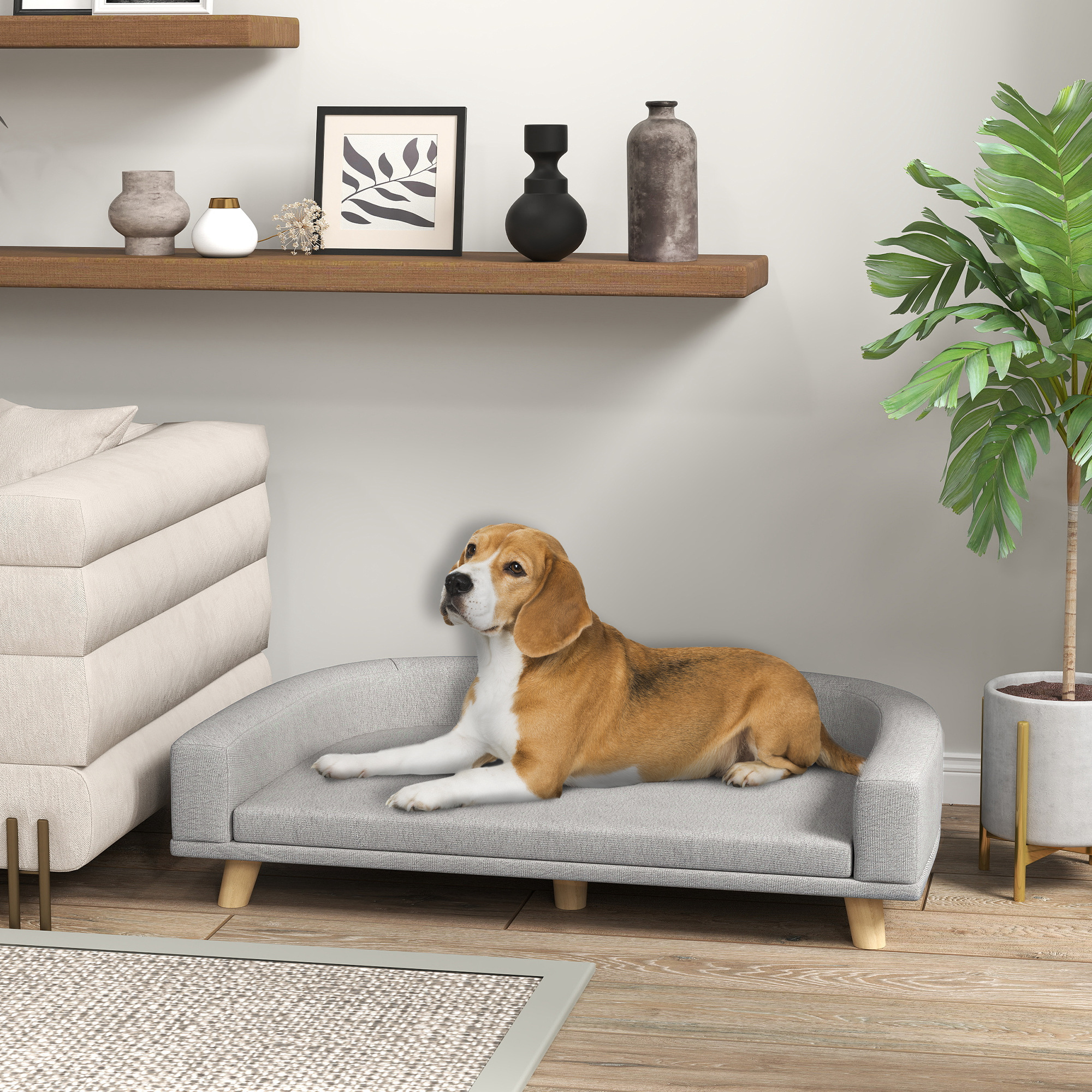 Sofa pour chien gris avec coussin lavable pour grands chiens et chats