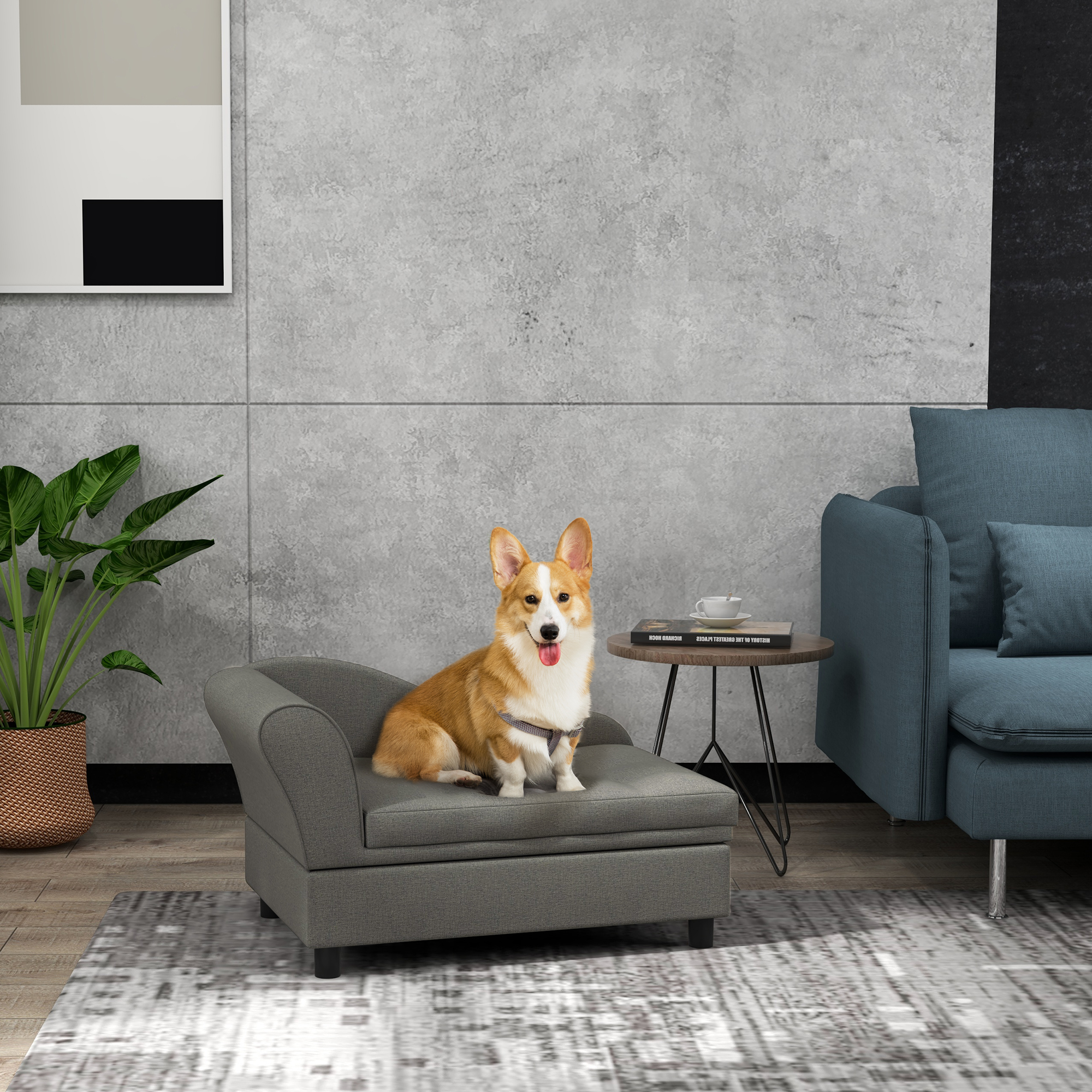 Divan pour petits chiens avec rangement, gris