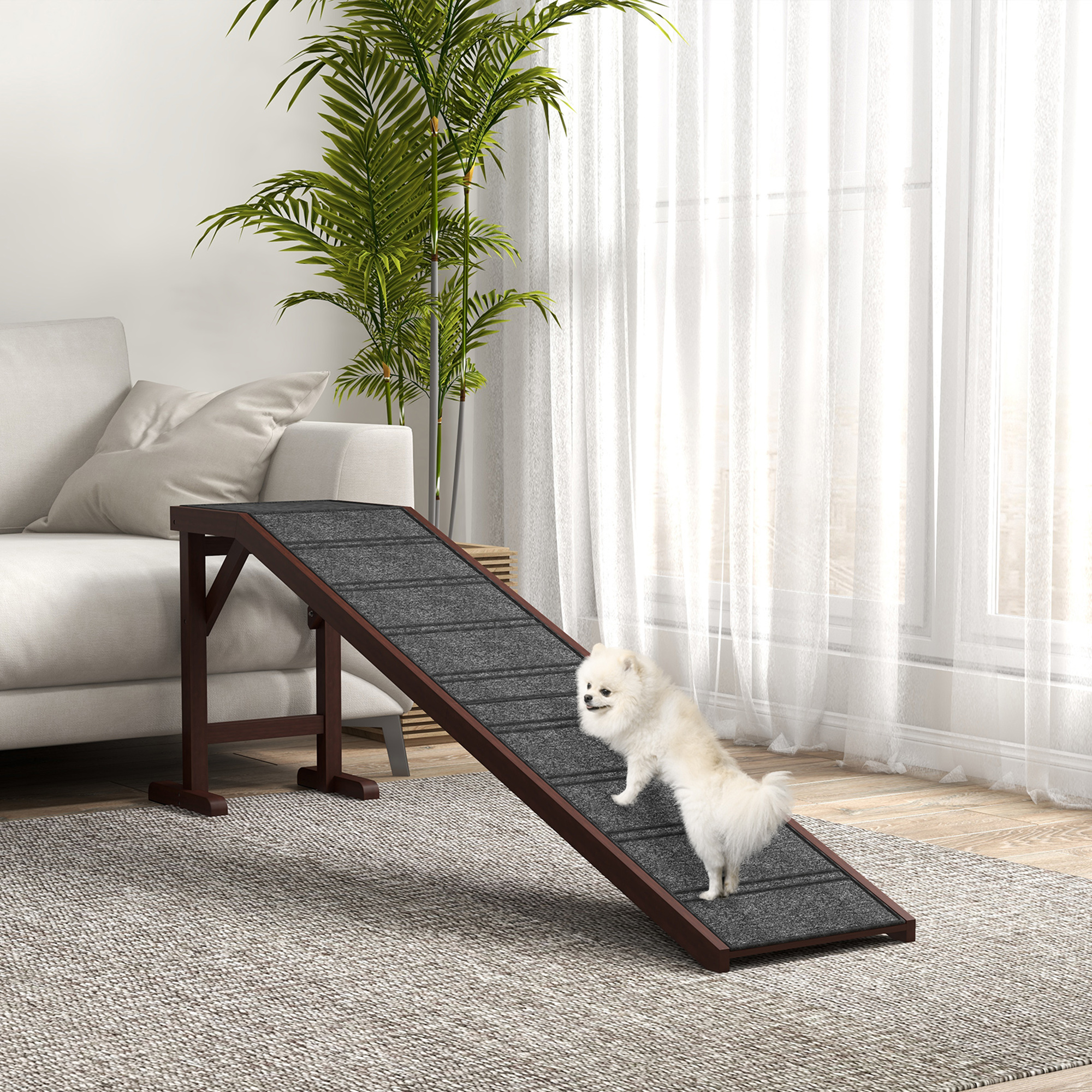Rampe chien lit 74"x16"x25" tapis antidérapant brun