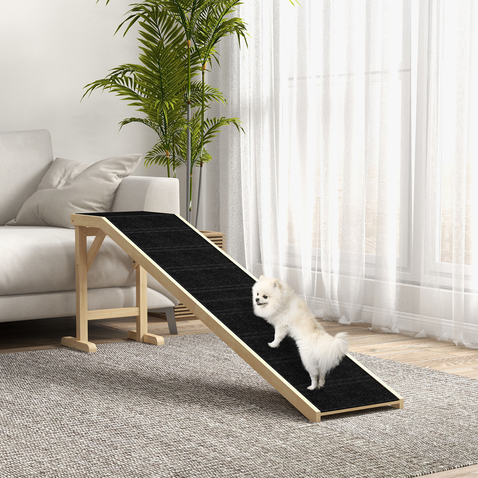 Rampe chien 74 x 16 x 25 po, tapis antidérapant, naturel