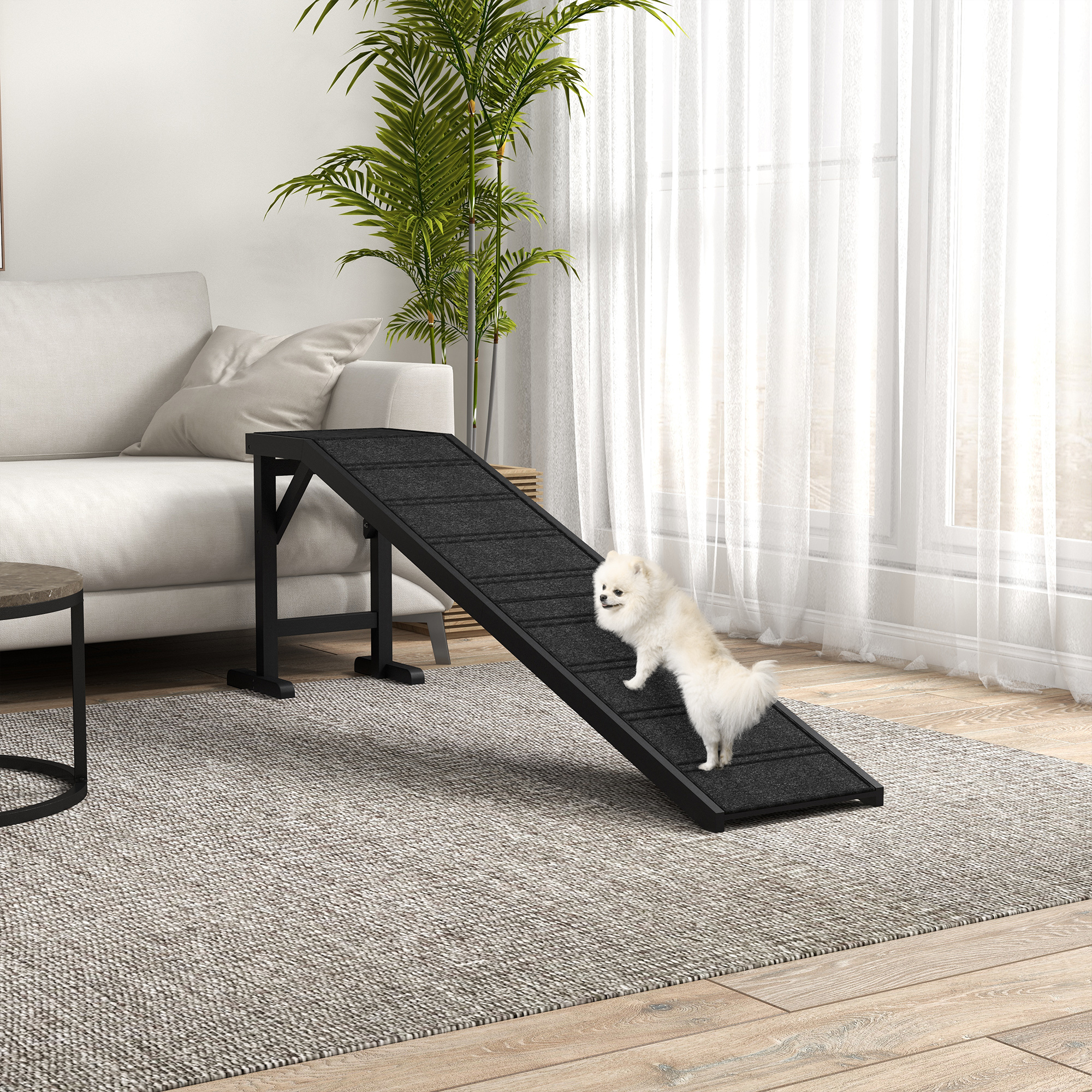 Rampe chien 74" x 16" x 25" tapis antidérapant, noir