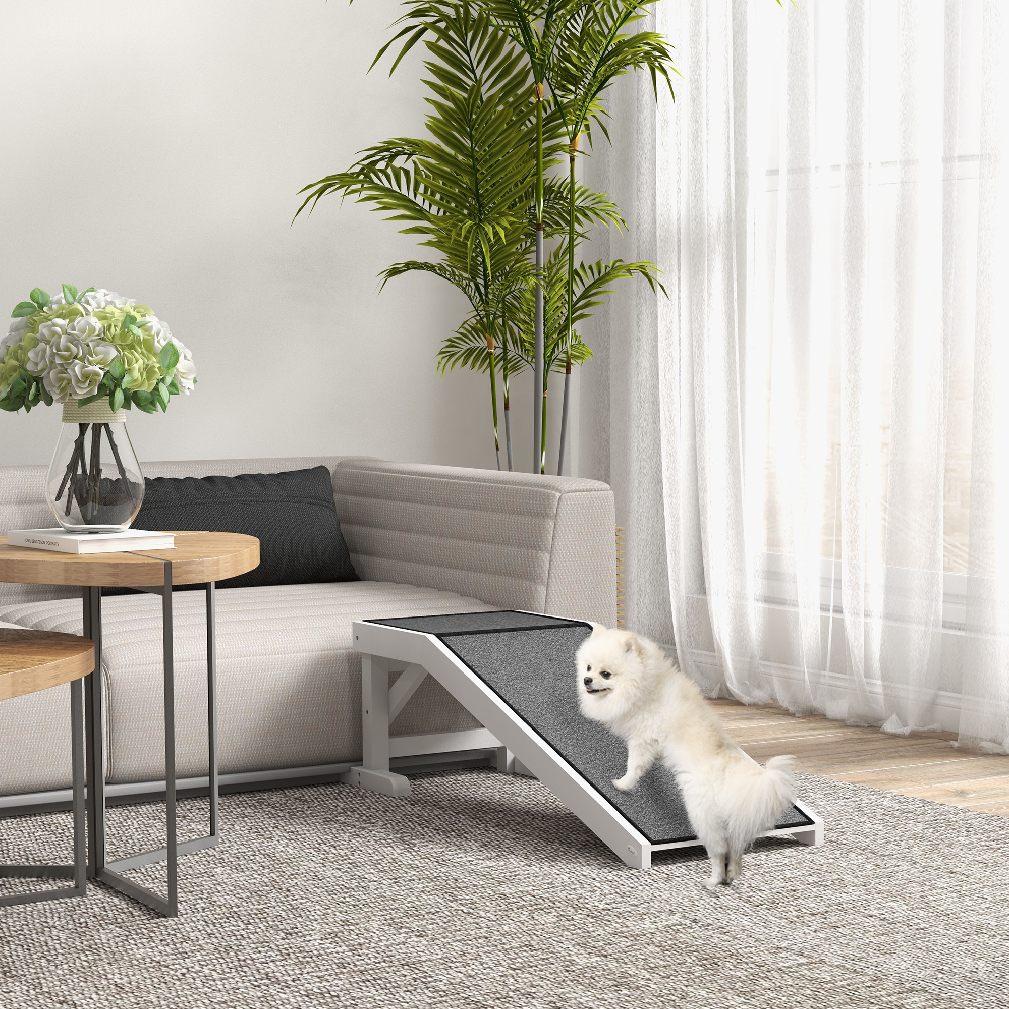 Rampe animaux 49" chiens chats, tapis antiglisse, blanc