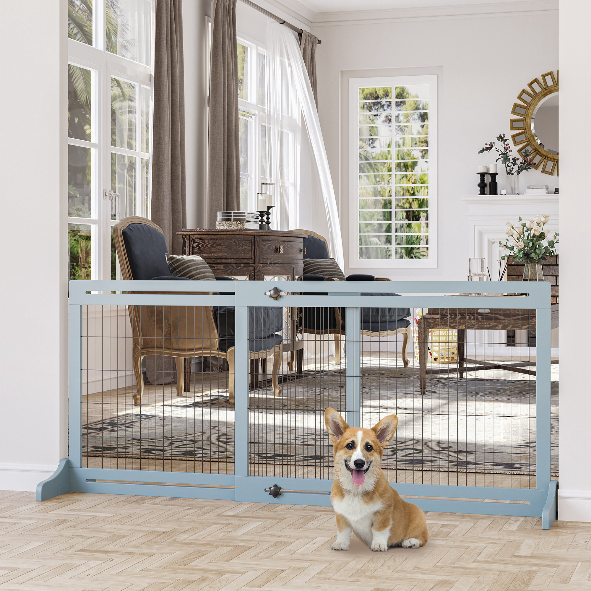 Barrière animaux 71"L x 27,25"H ajustable, bleu-gris