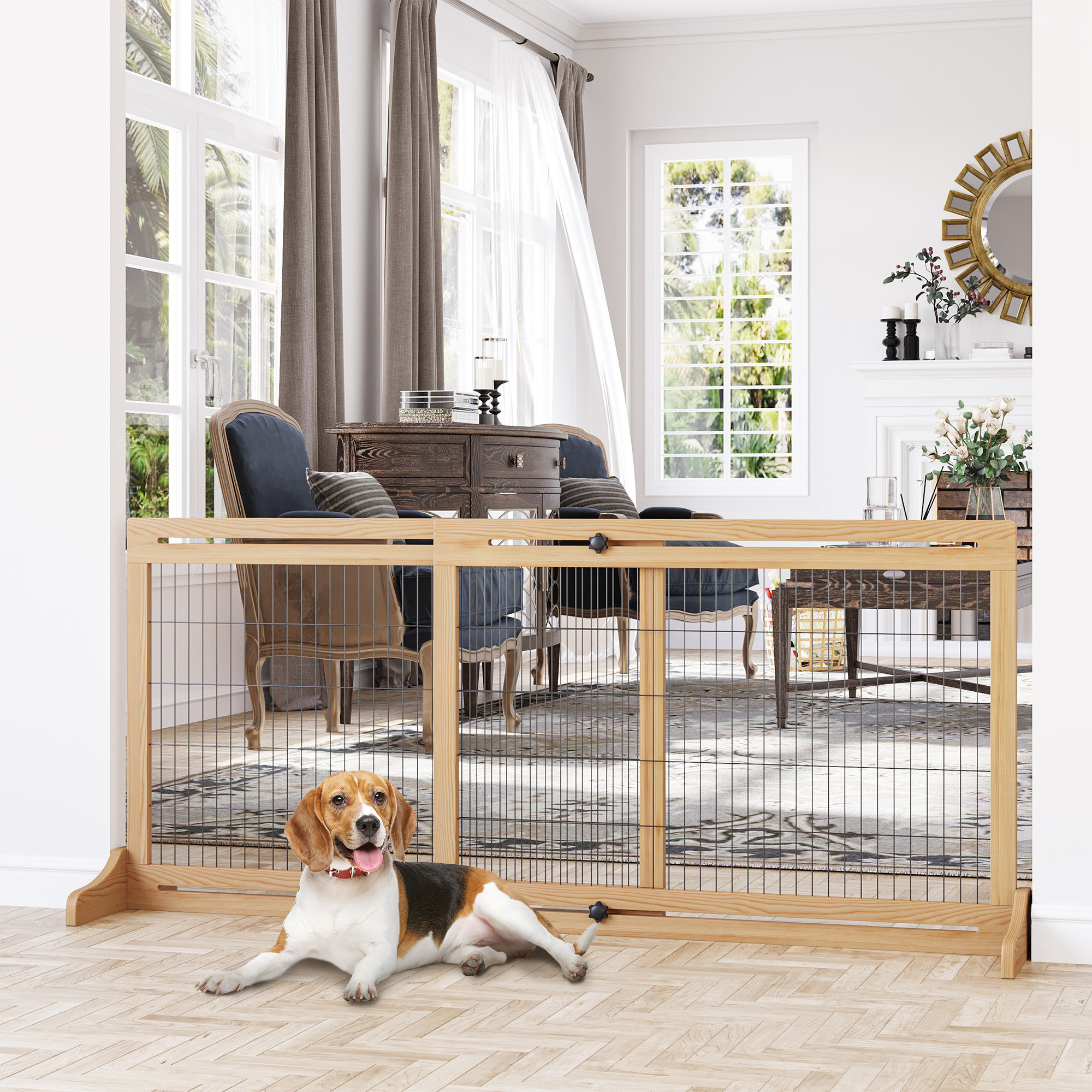 Barrière animaux 71"L x 27"H ajustable, naturel