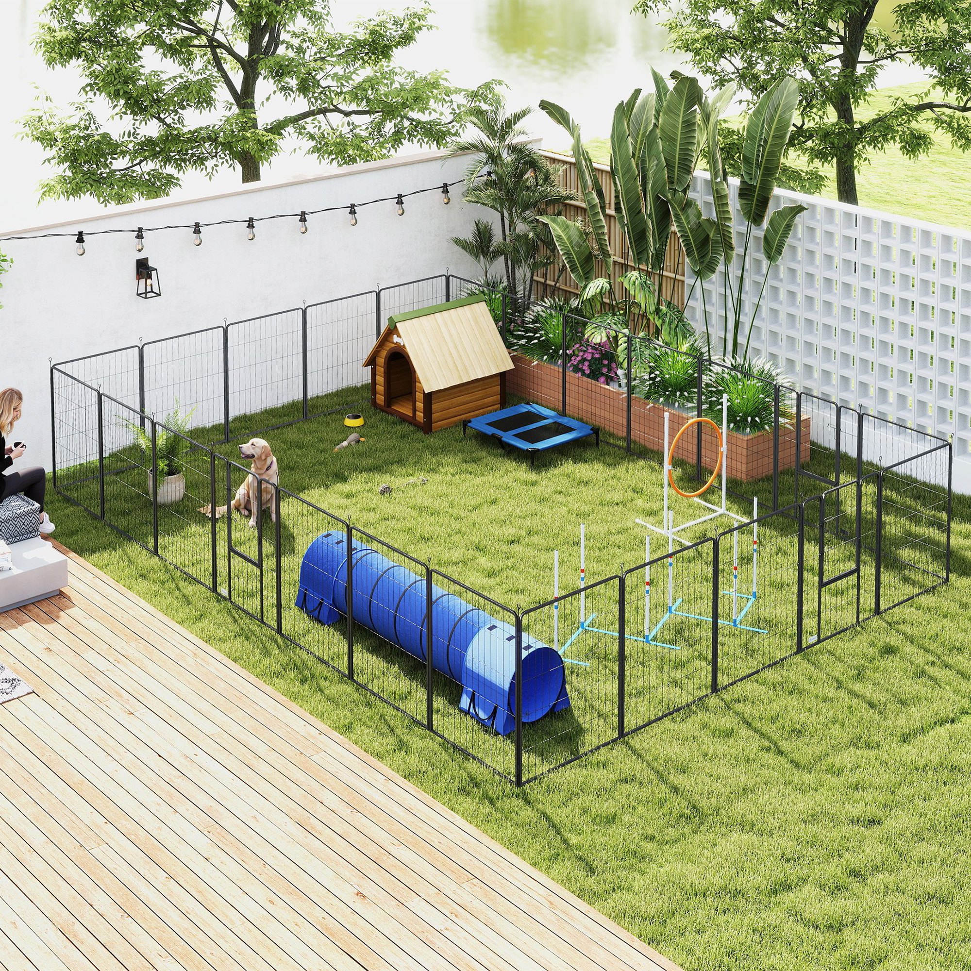 Parc chien intérieur/extérieur 24 panneaux 39" gris