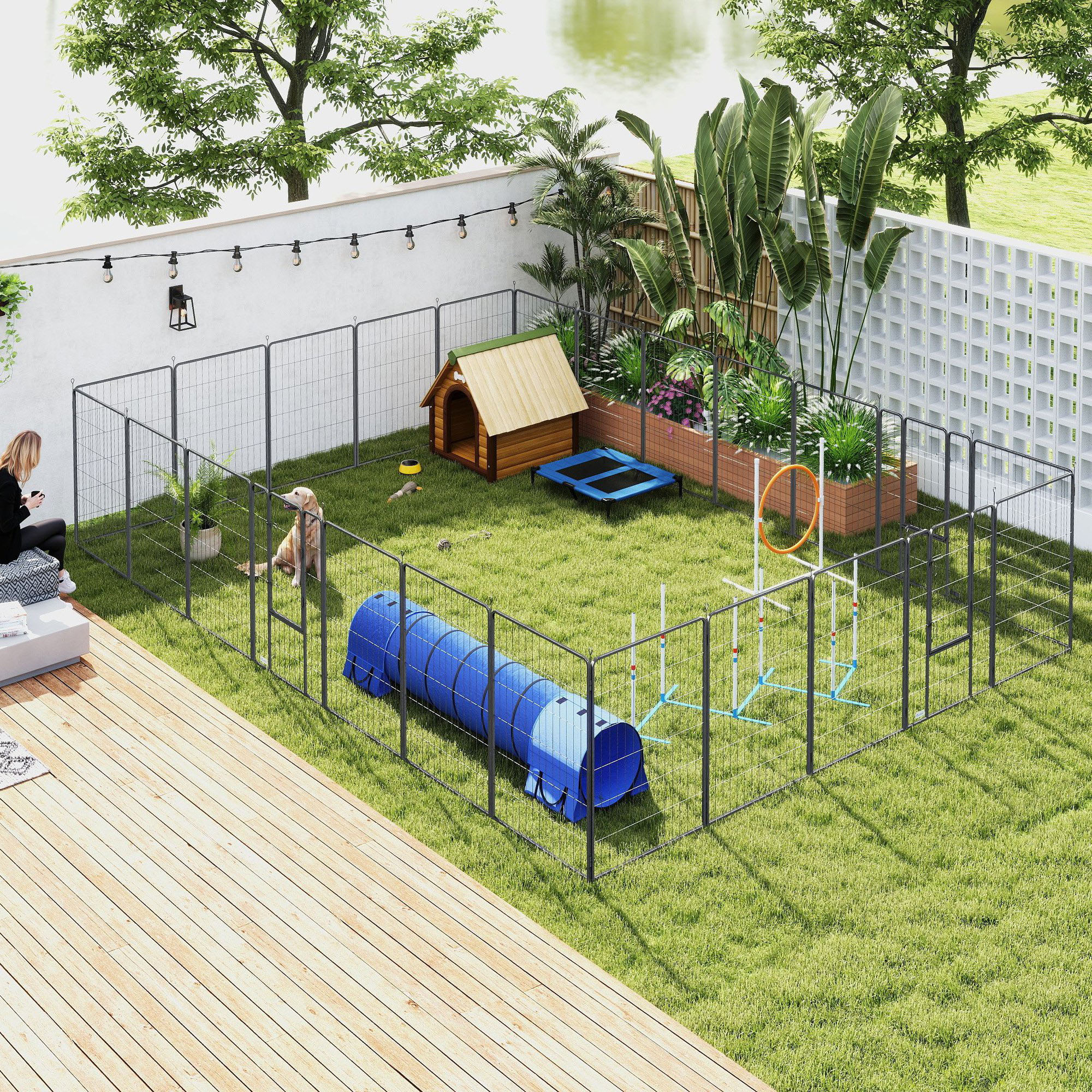 Parc chien 24 panneaux 44,5" po intérieur/extérieur
